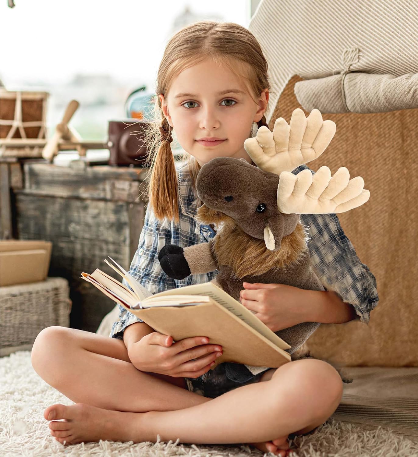 DolliBu Standing Moose Plush Toy - 8 Inches