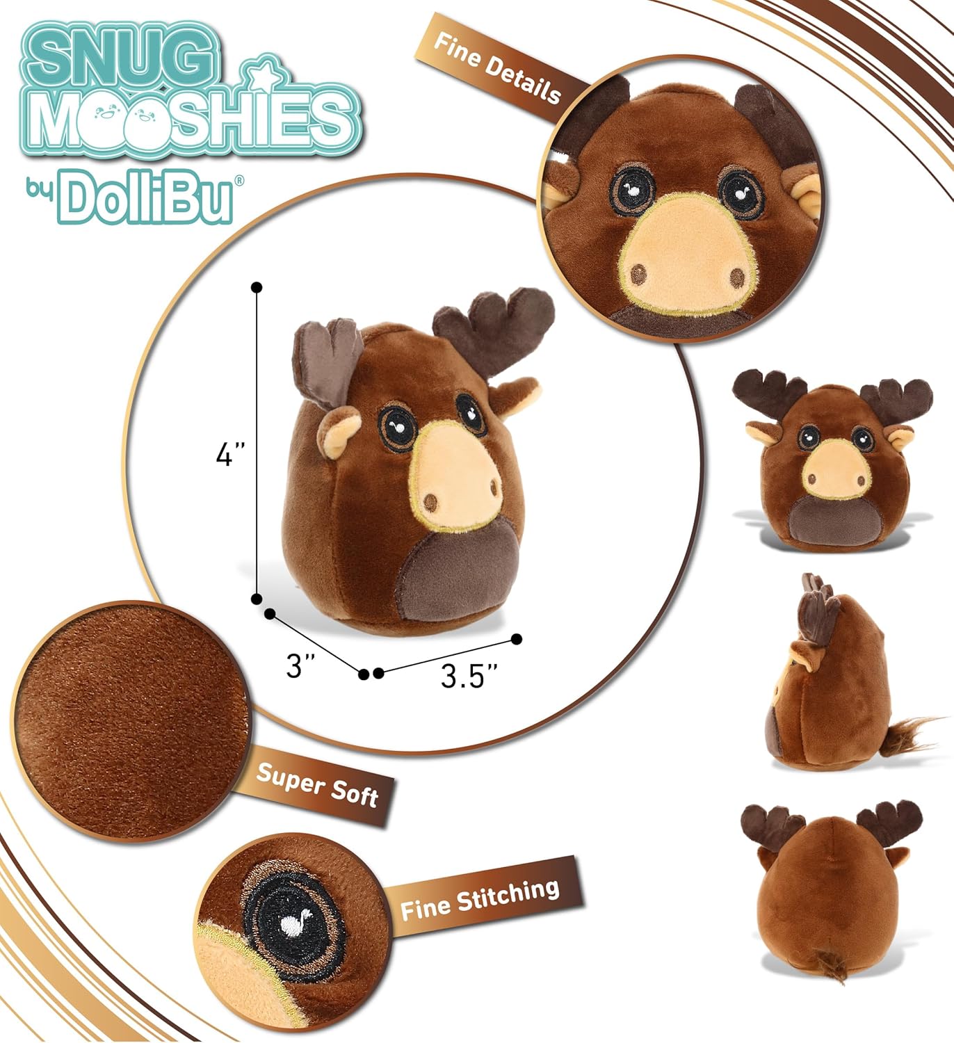 DolliBu Snug Mooshies Moose Stuffed Animal - 4 Inch