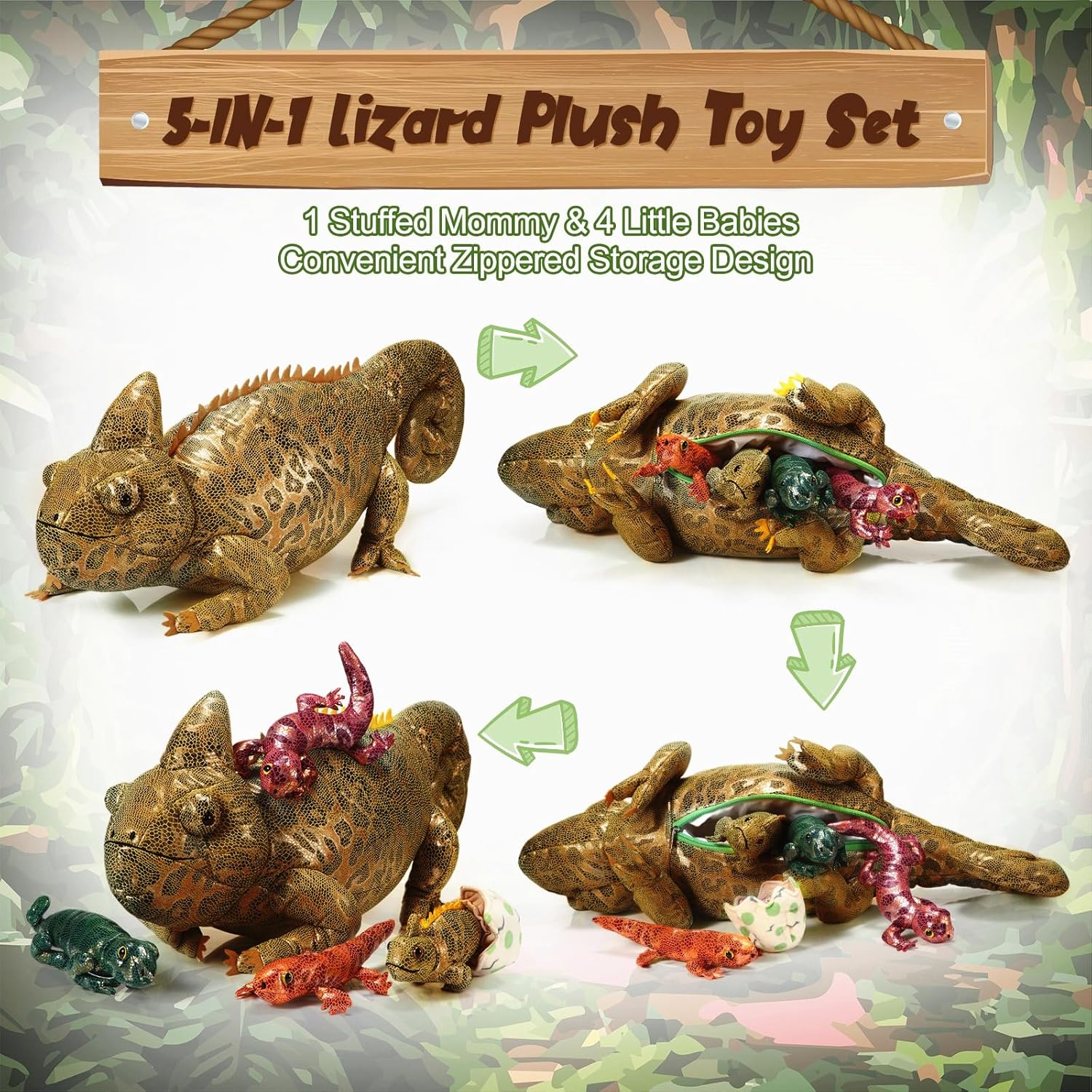 Lenwen 5 Piece Chameleon Plush Toy Set 26 Inch