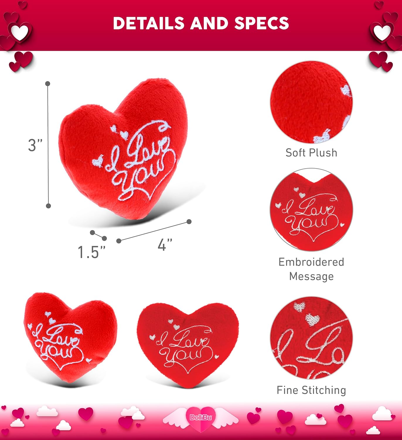 DolliBu I Love You Red Heart Plush Toy