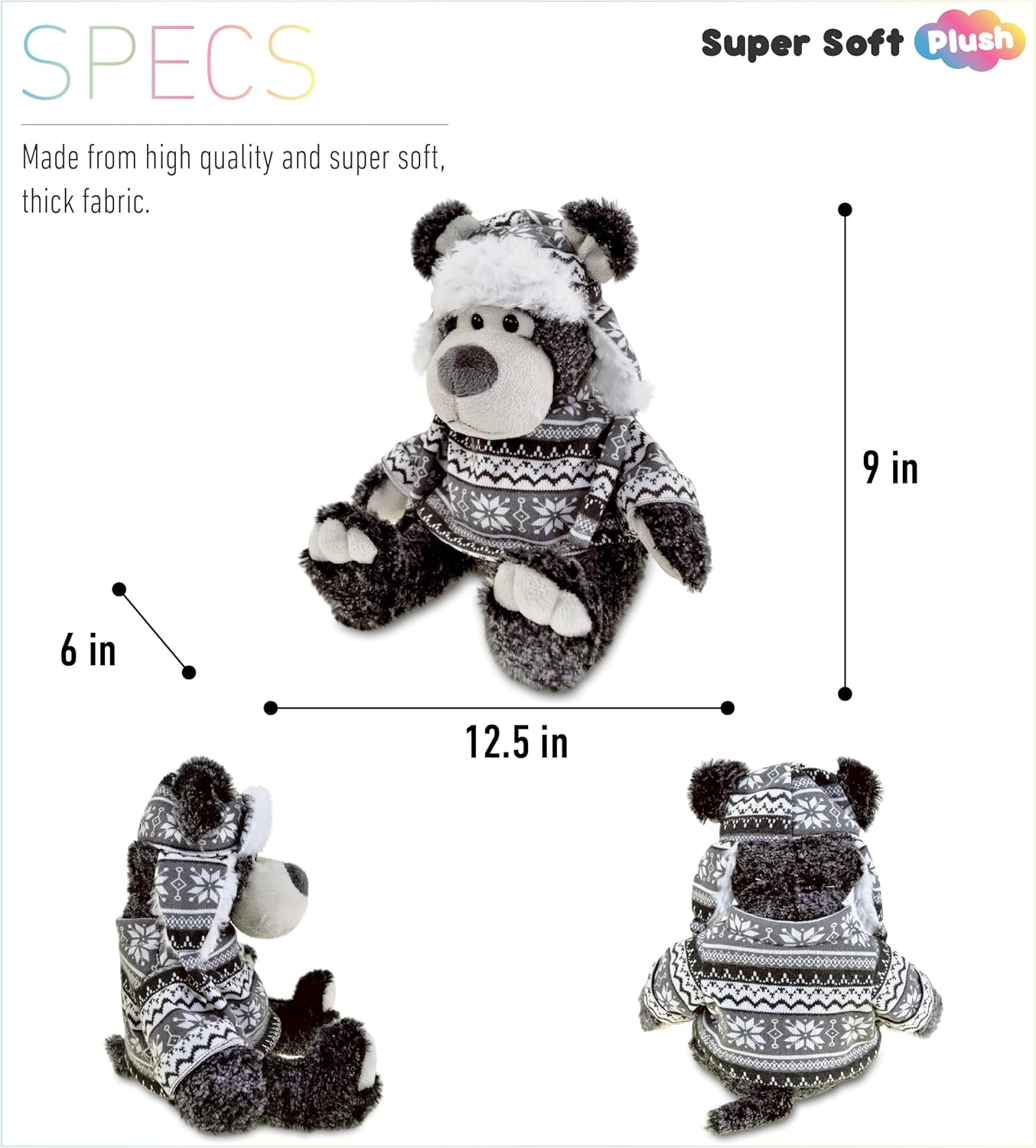 DolliBu Plush Black Bear with Hat and Sweater 1