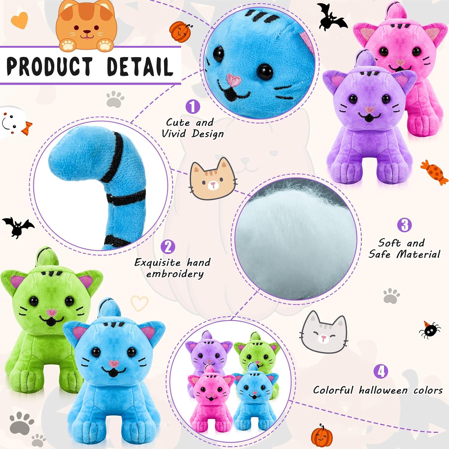 Jenaai 8 Pcs Halloween Cat Plush Set 1