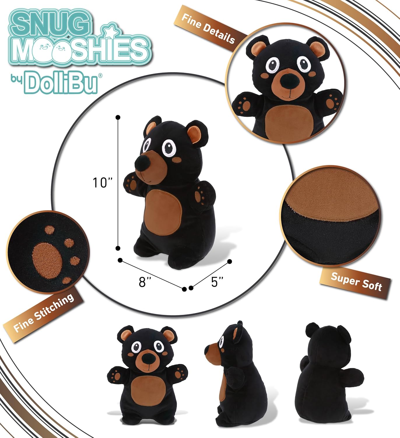 DolliBu Snug-Mooshies Standing Black Bear Plush - 10 Inches