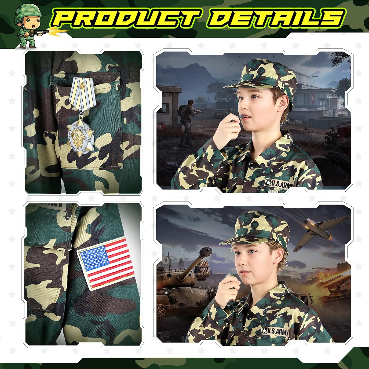 GIFTINBOX Kids Army Costume Set with Toys