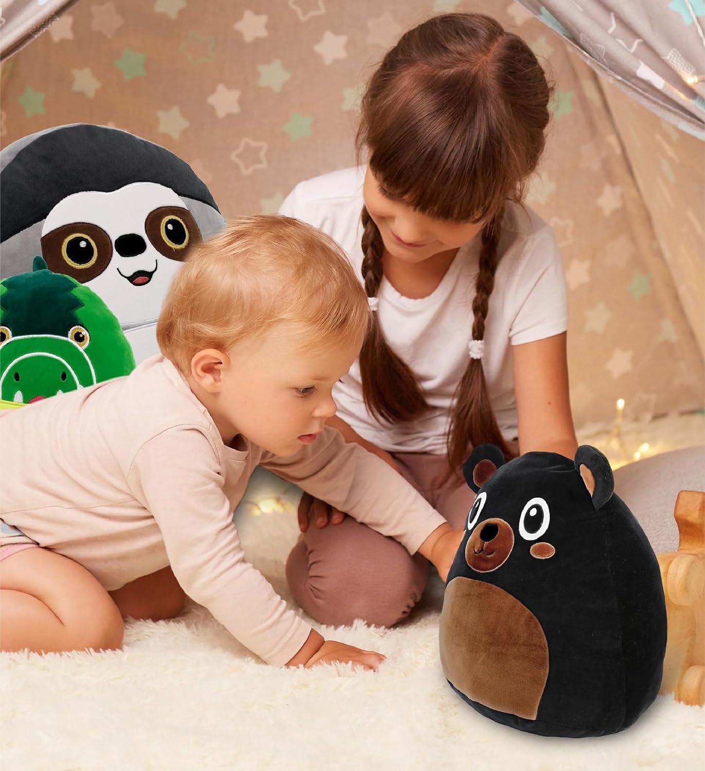DolliBu Snug-Mooshies Black Bear Plush Toy - 10 Inch