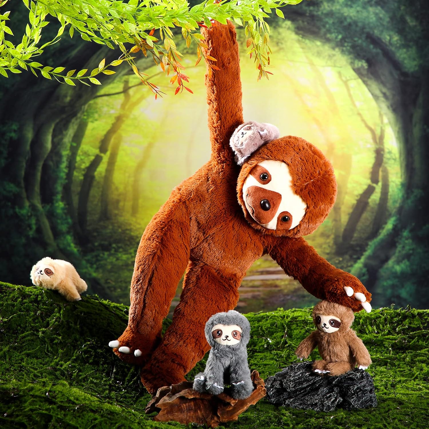 Kasyat 5 Pcs Sloth Plush Toy Set - Brown