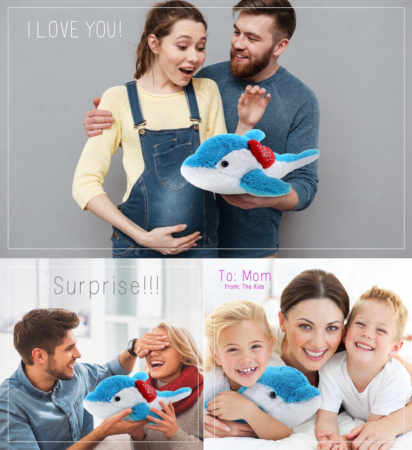DolliBu I Love You Valentine Blue Dolphin Plush - 18 Inches