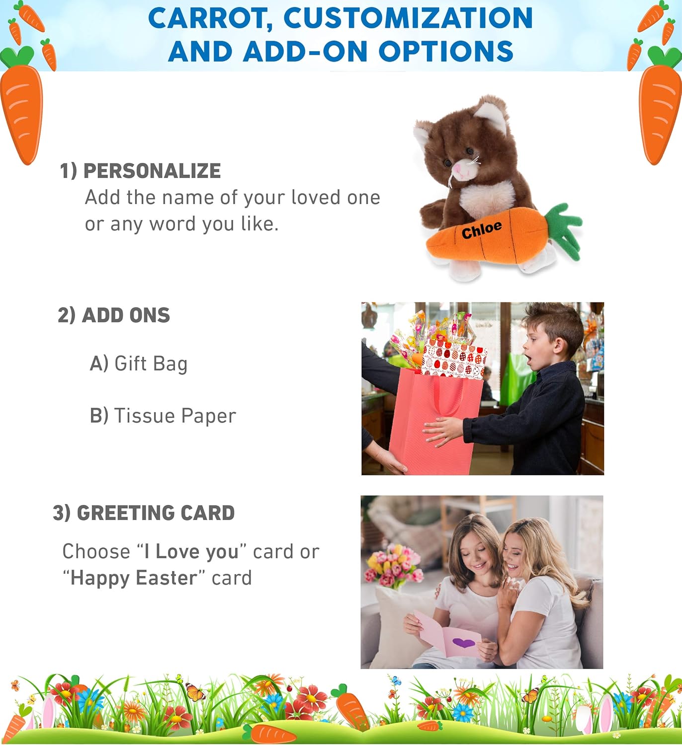 DolliBu Easter Brown Cat Plush with Carrot 7 Inch