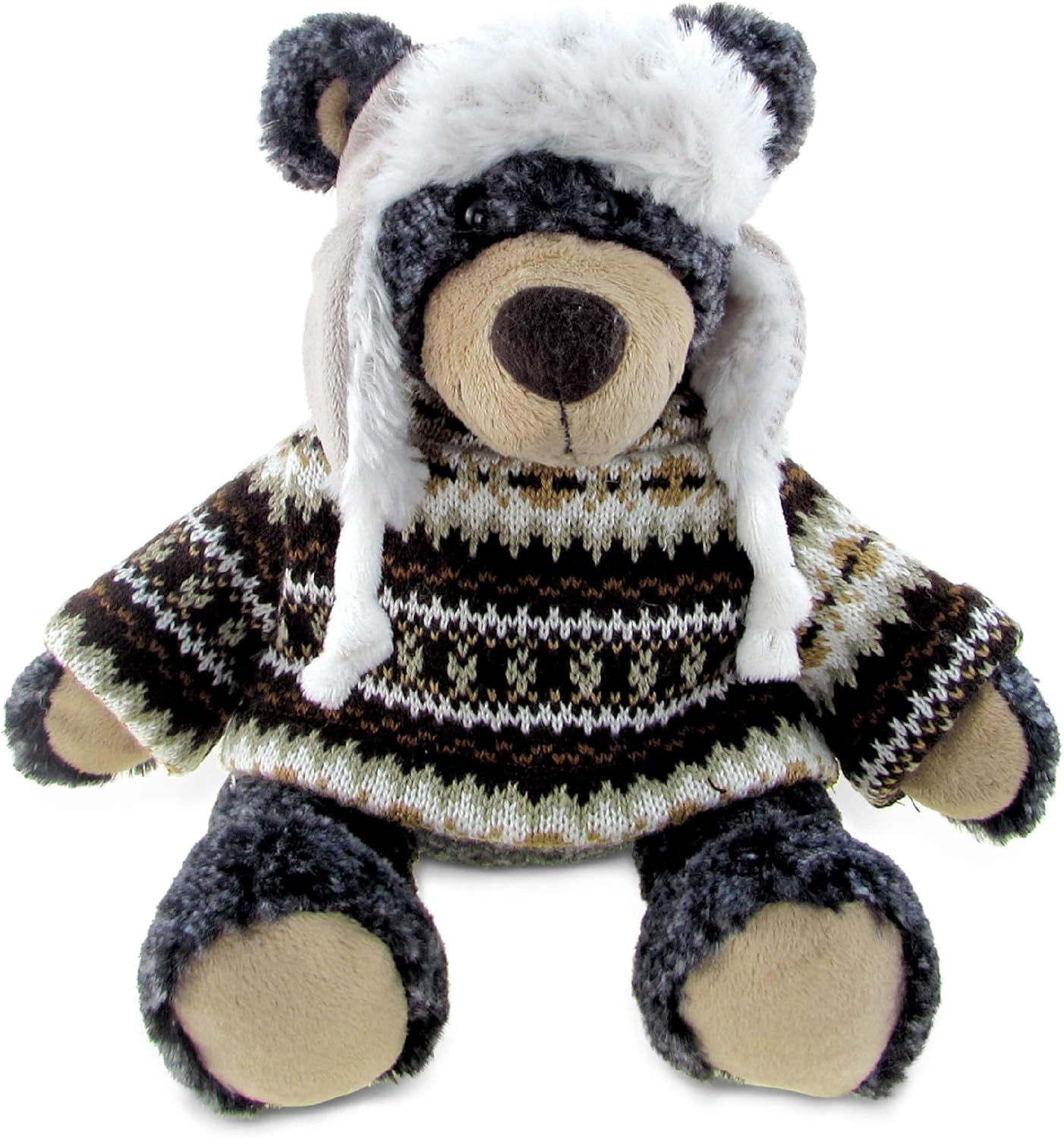 DolliBu Plush Black Bear with Hat and Sweater - 9 Inches