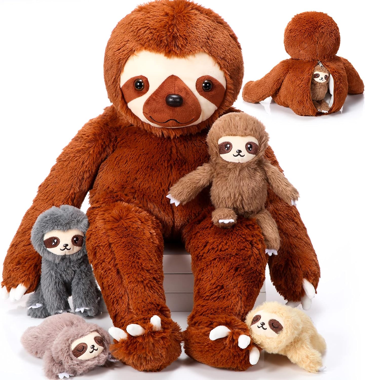 Kasyat 5 Pcs Sloth Plush Toy Set - Brown