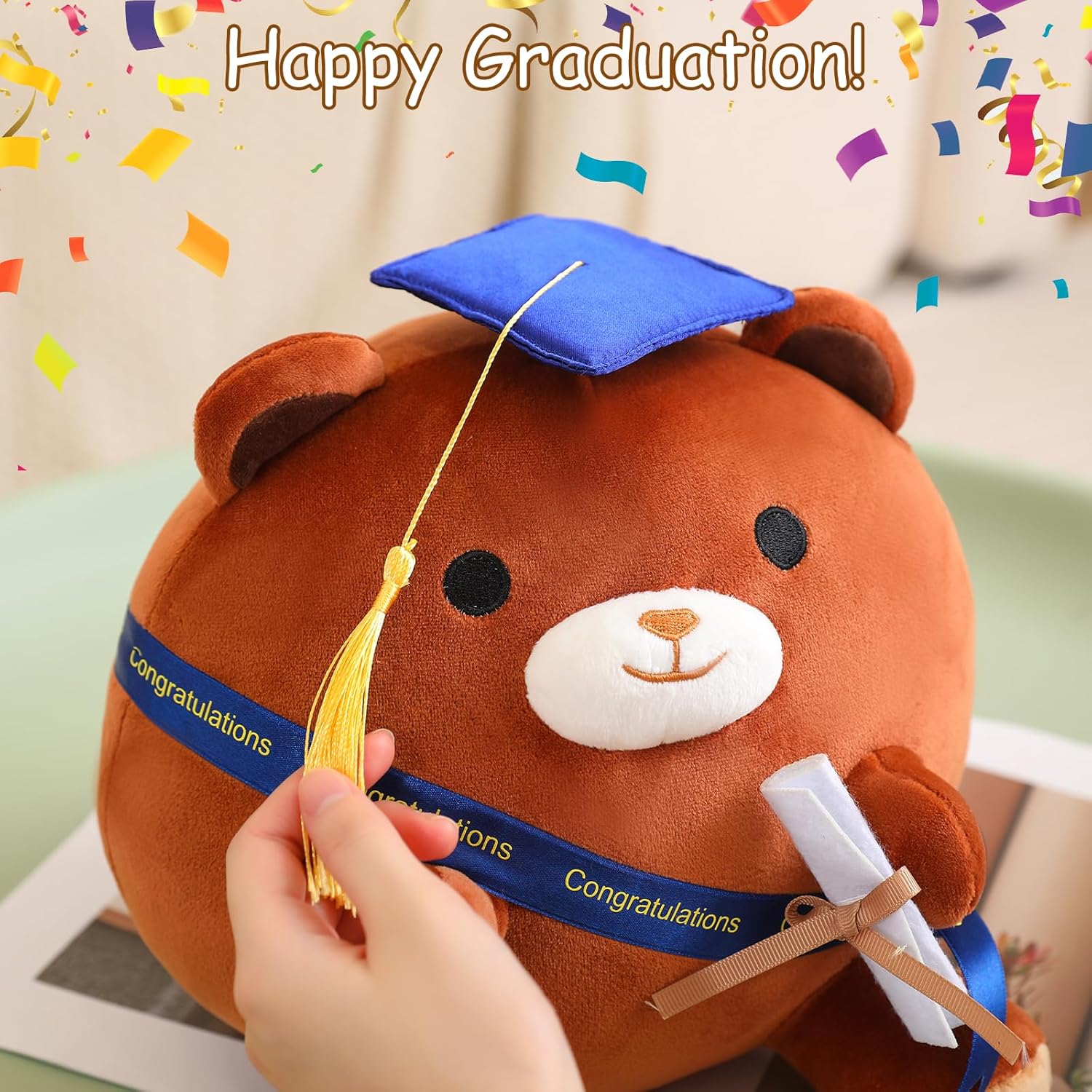 Brown Bear Plushie with Cap and Diploma 10 Inch