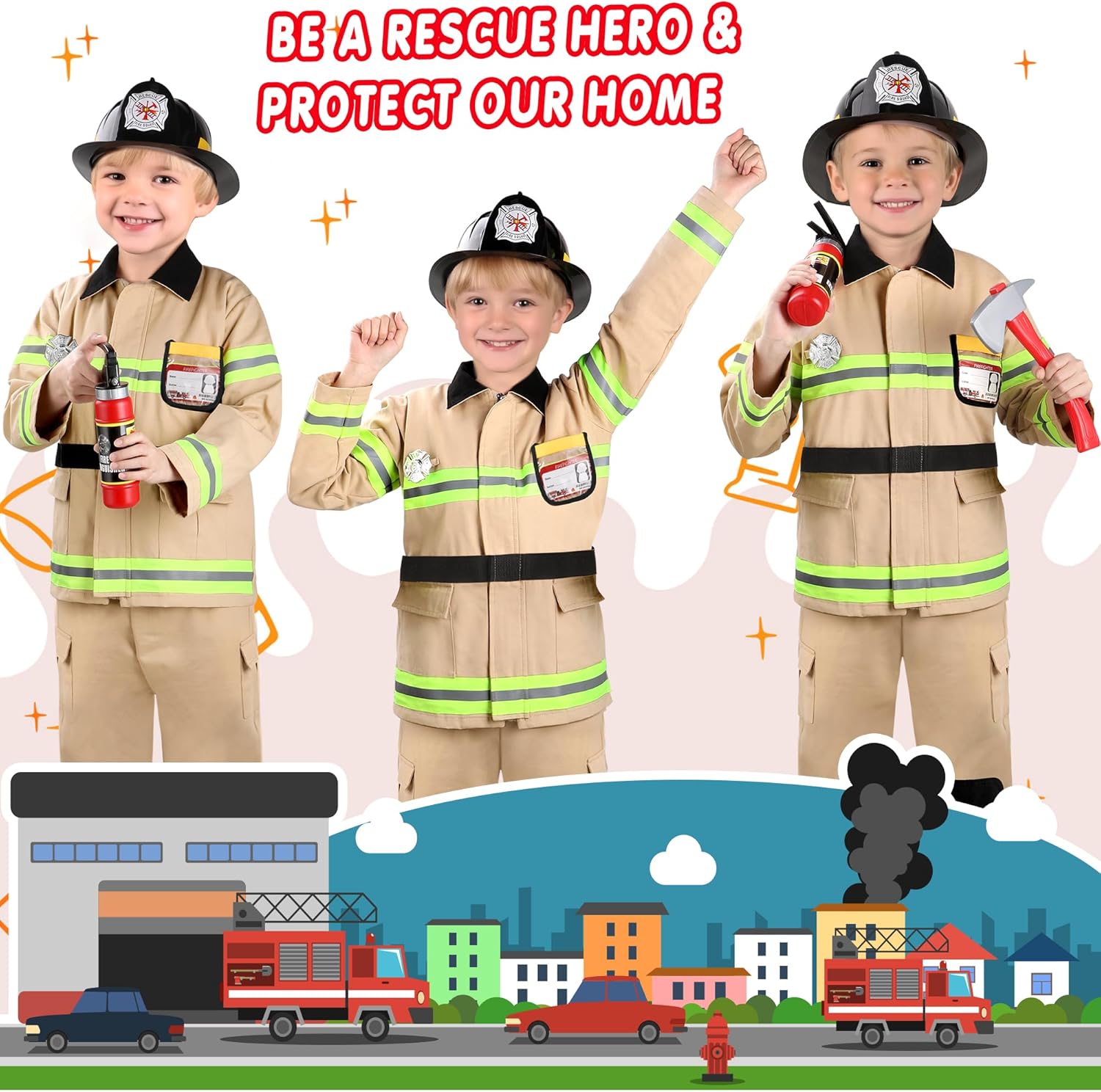 GIFTINBOX Firefighter Costume for Boys with Accessories