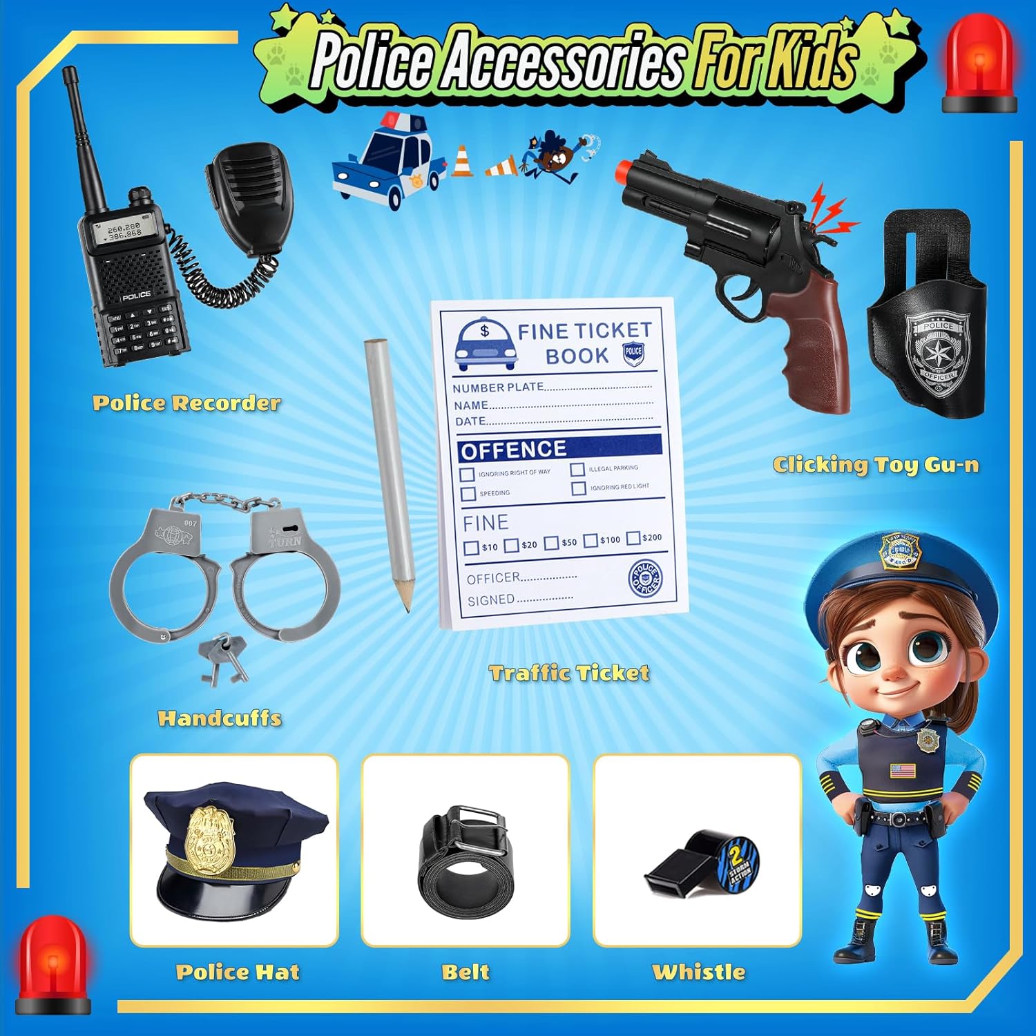 YADIYA Police Costume Set for Kids 3-12