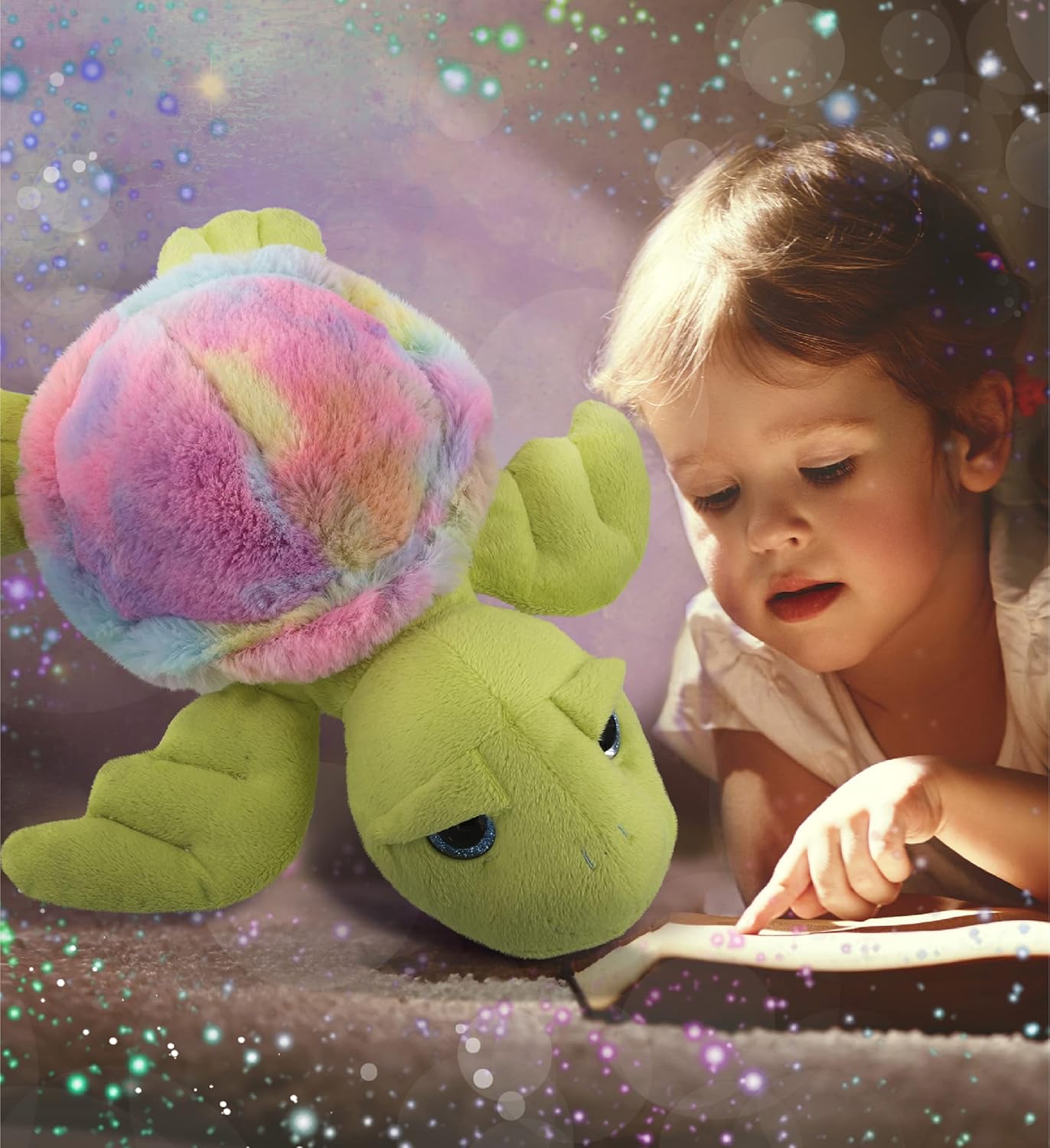 DolliBu Rainbow Green Sea Turtle Plush Toy