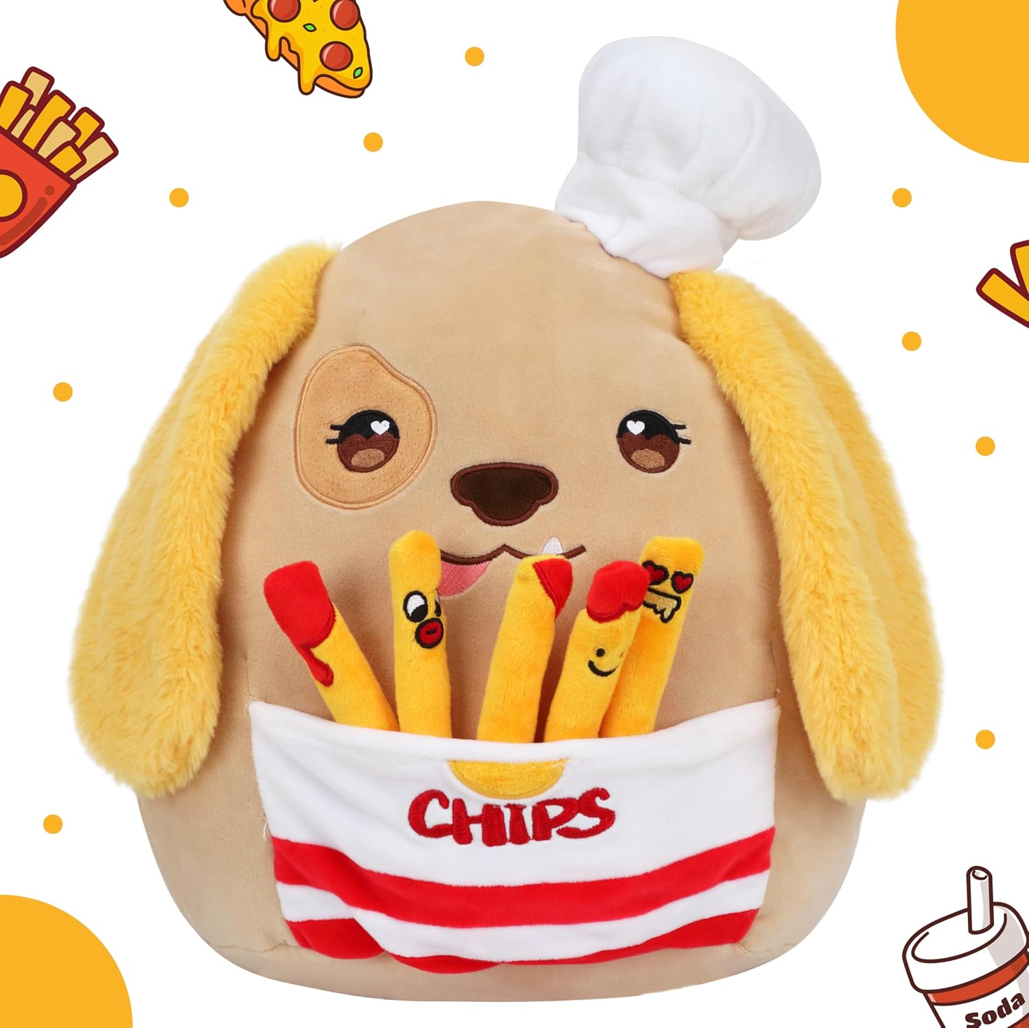 Hopearl Cute Chef Dog Plush Toy with Chips 1
