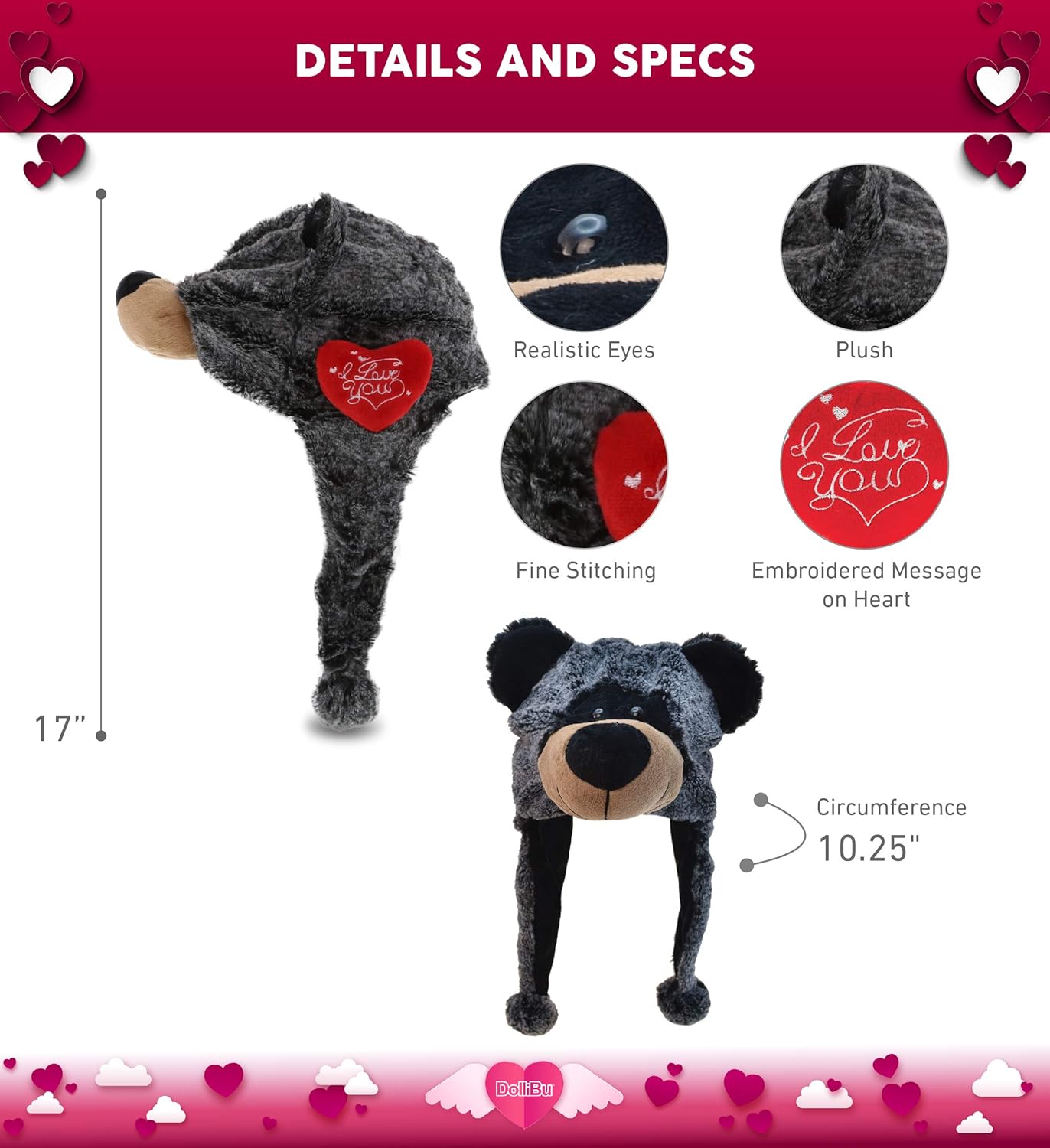 DolliBu I Love You Valentine Plush Bear Headwear