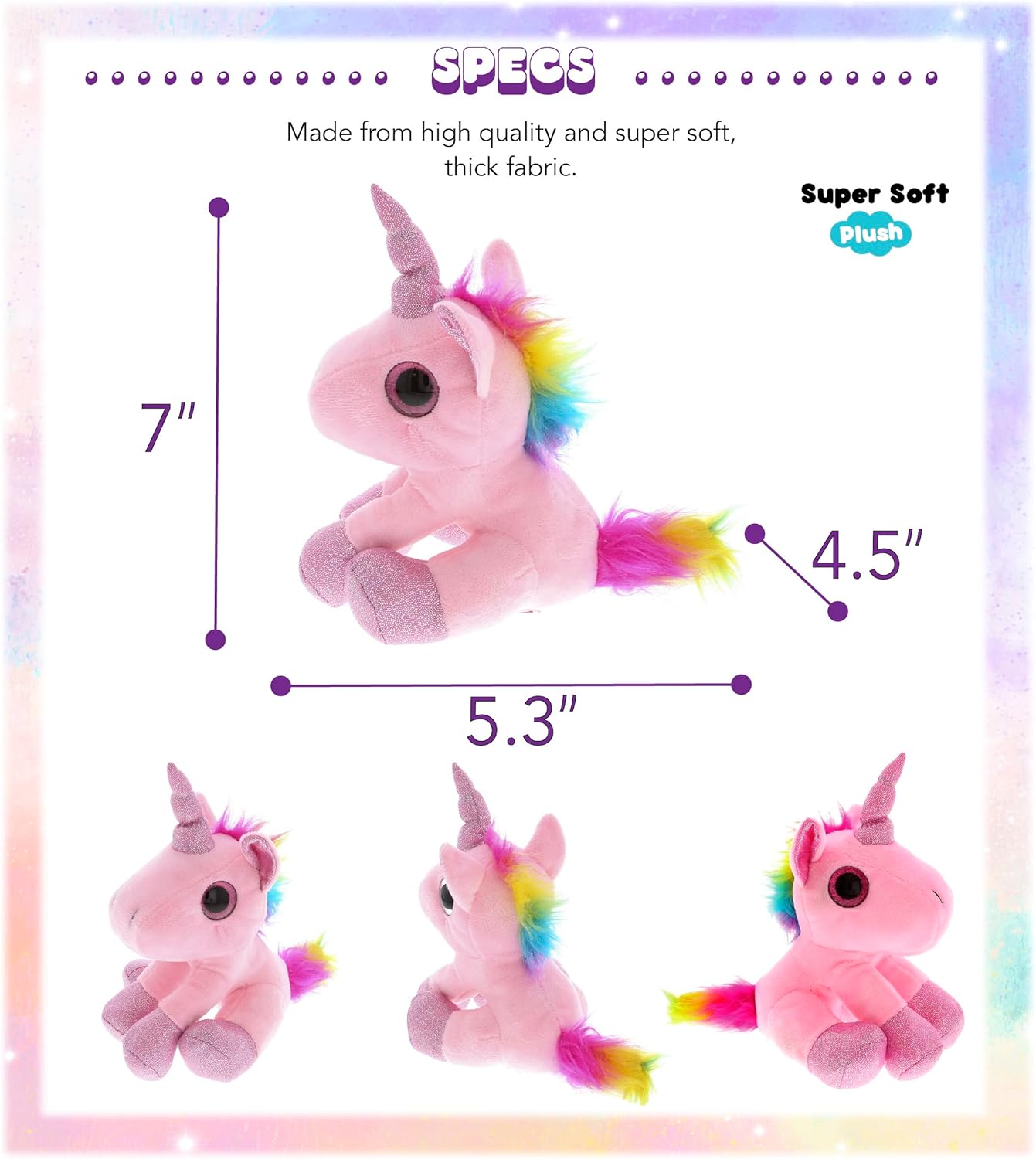 DolliBu Plush Pink Unicorn Stuffed Animal - 7 Inch
