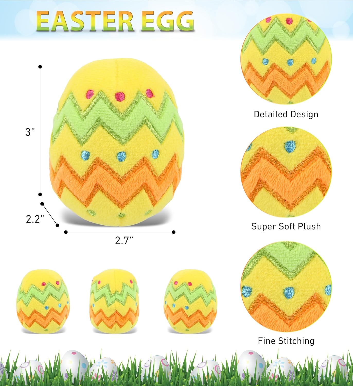 DolliBu Easter Egg Plush Toy - 3 Inches Soft Yellow