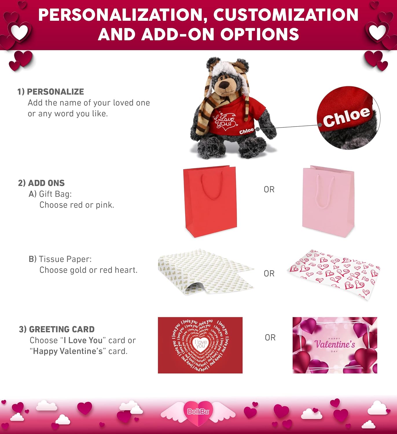 DolliBu I Love You Valentine Standing Black Bear - 11 Inches 1