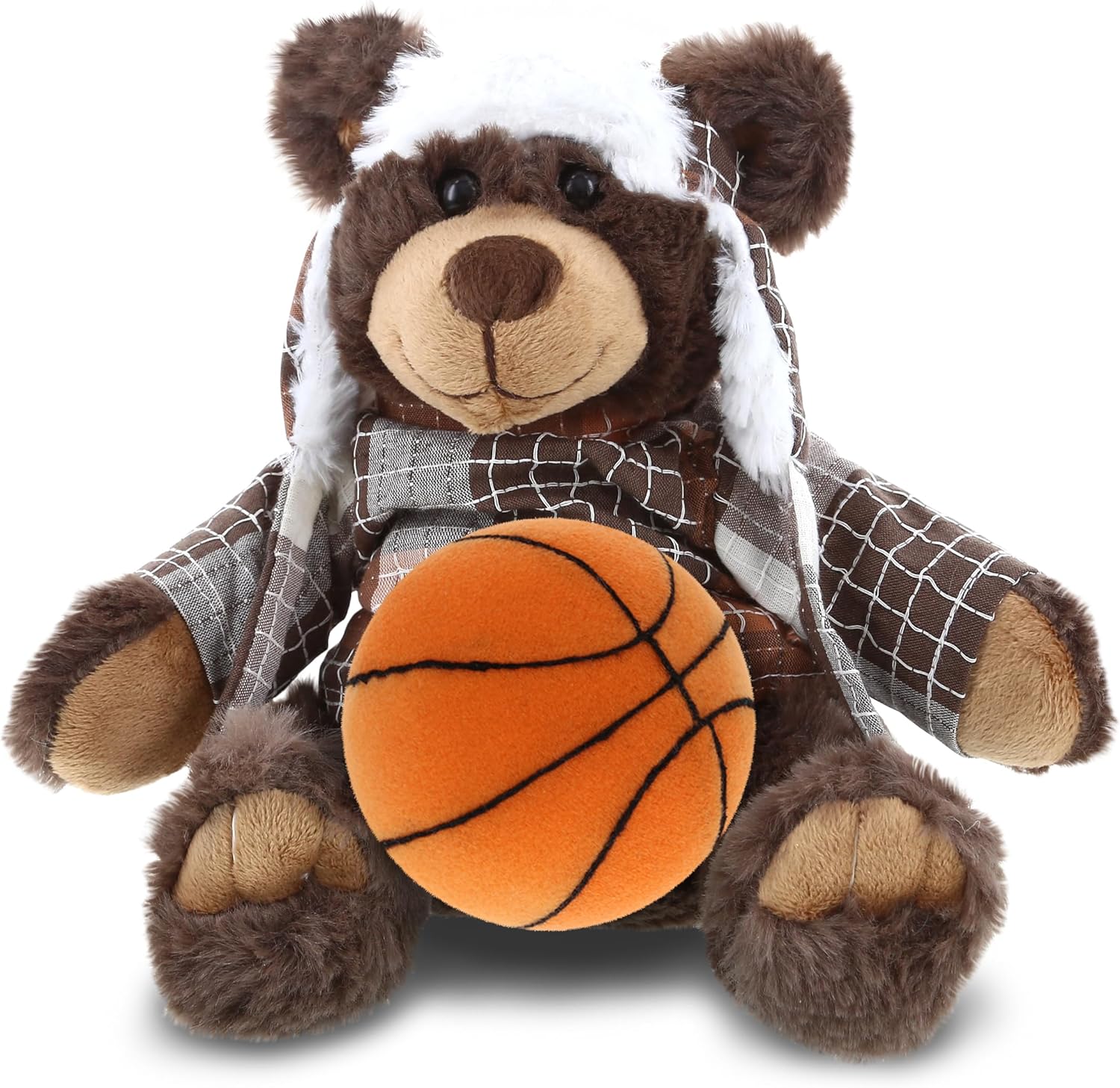 DolliBu Brown Bear with Basketball Plush - 11 Inches Huggable Stuffed Animal