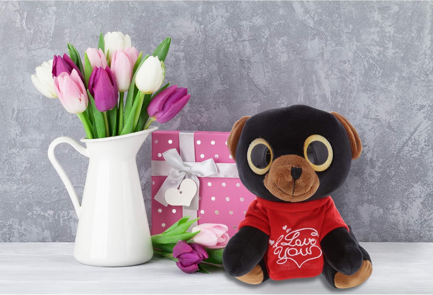DolliBu I Love You Valentine Plush Black Bear - 8 Inches