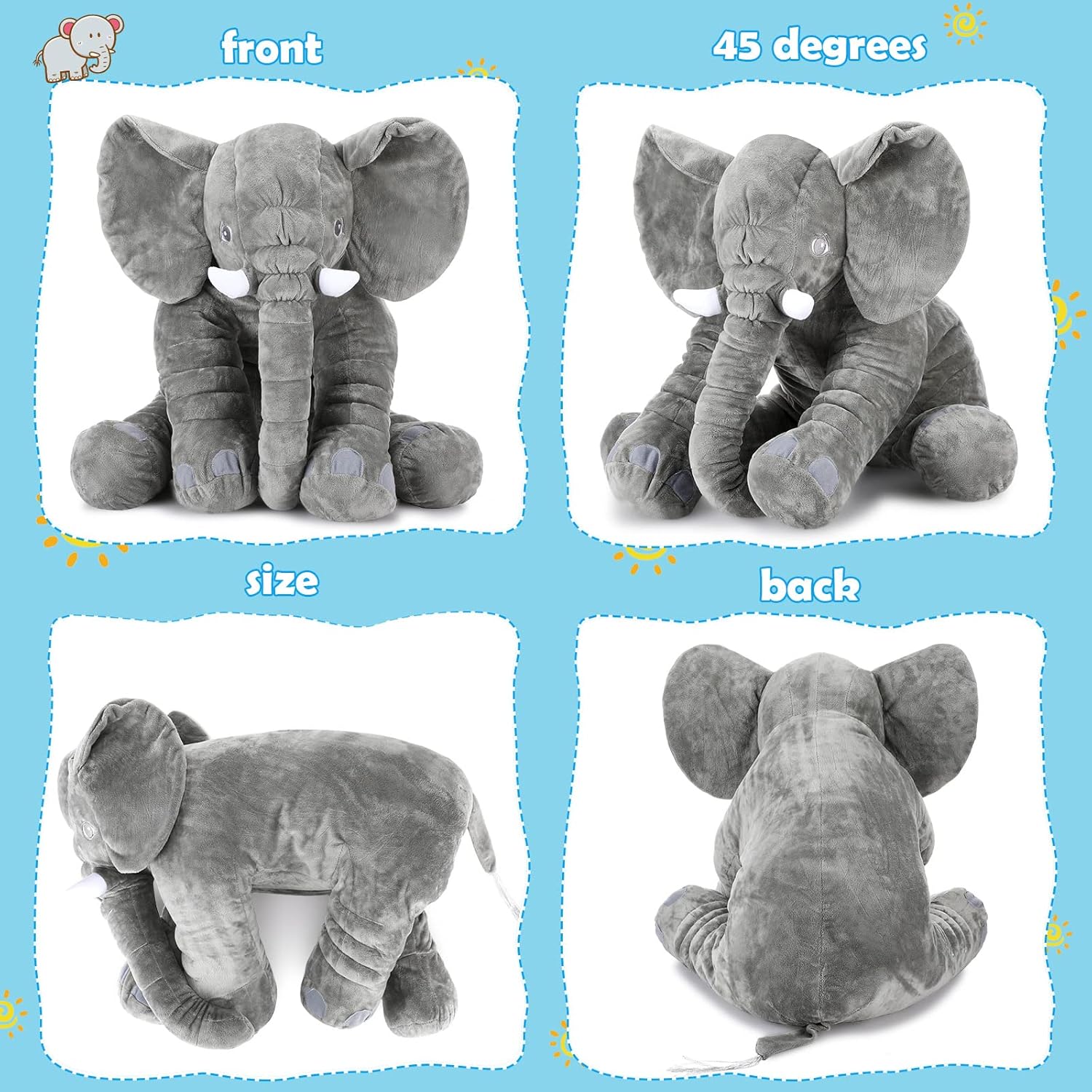 Yulejo Giant Gray Elephant Plush Toy for Kids