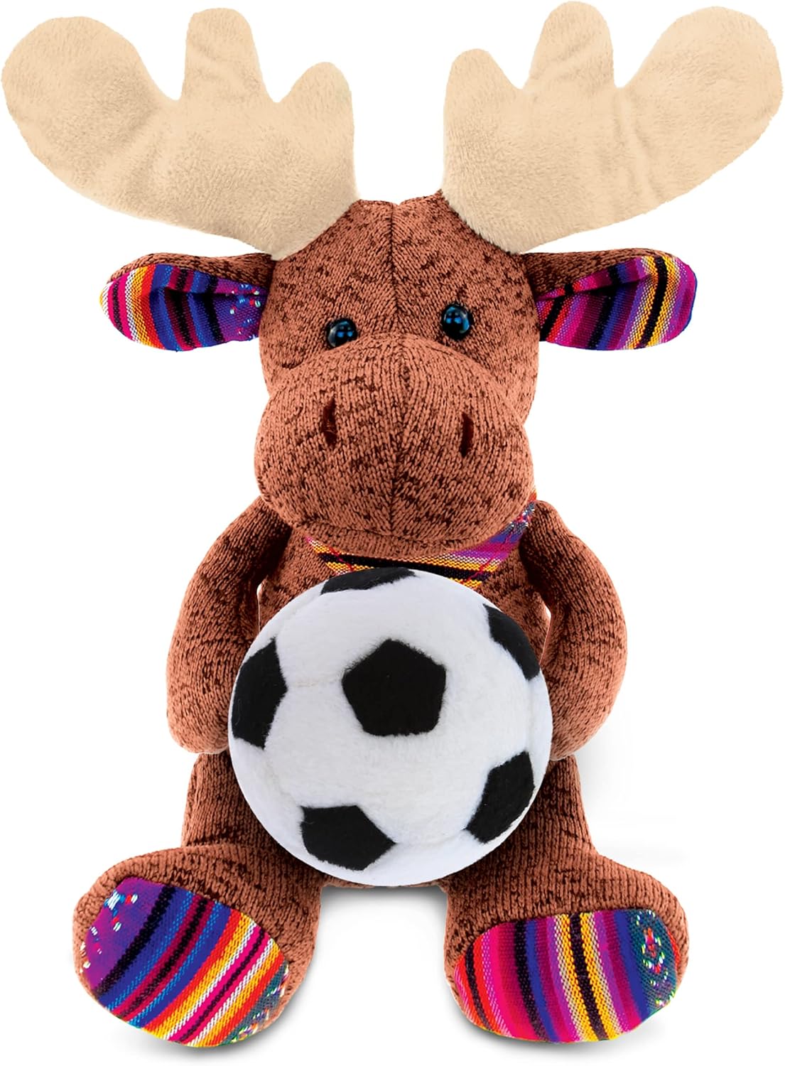 DolliBu Sitting Brown Moose Plush with Soccer Ball - 11 Inches