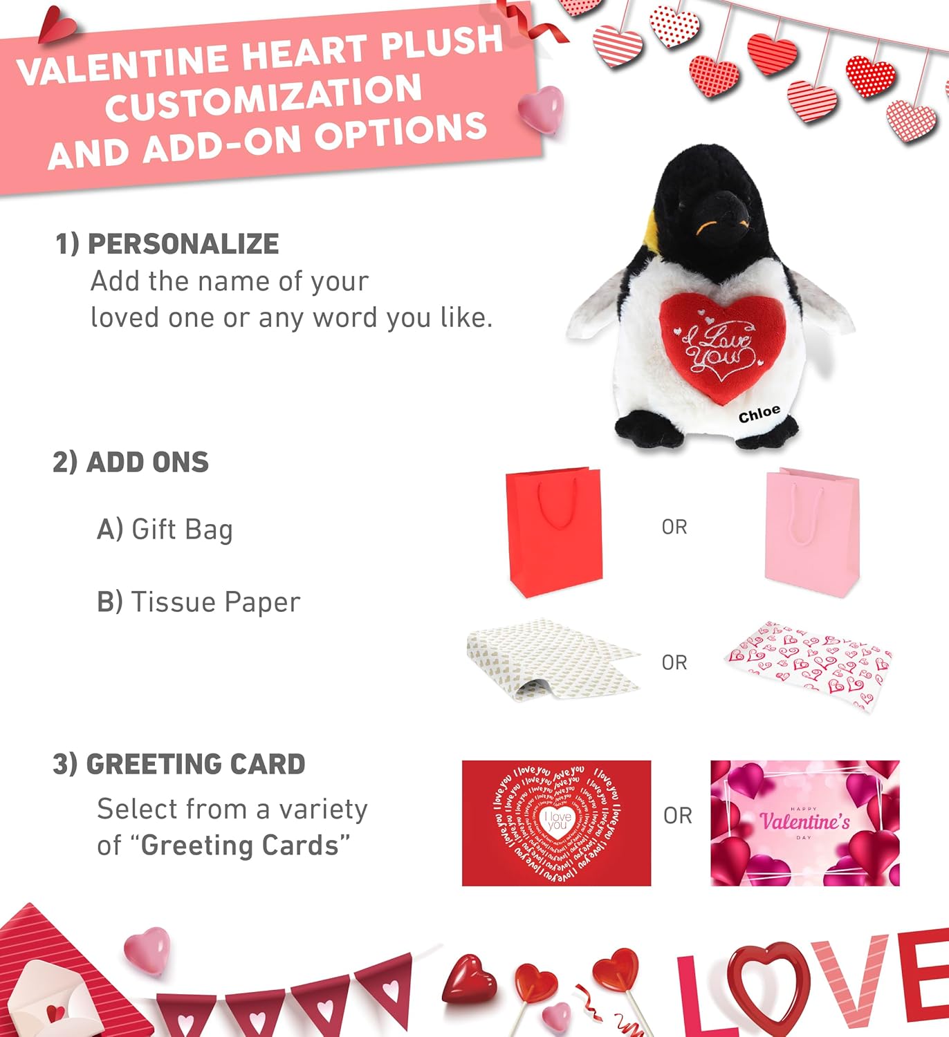 DolliBu I Love You Valentine Emperor Penguin Plush - 7 Inches
