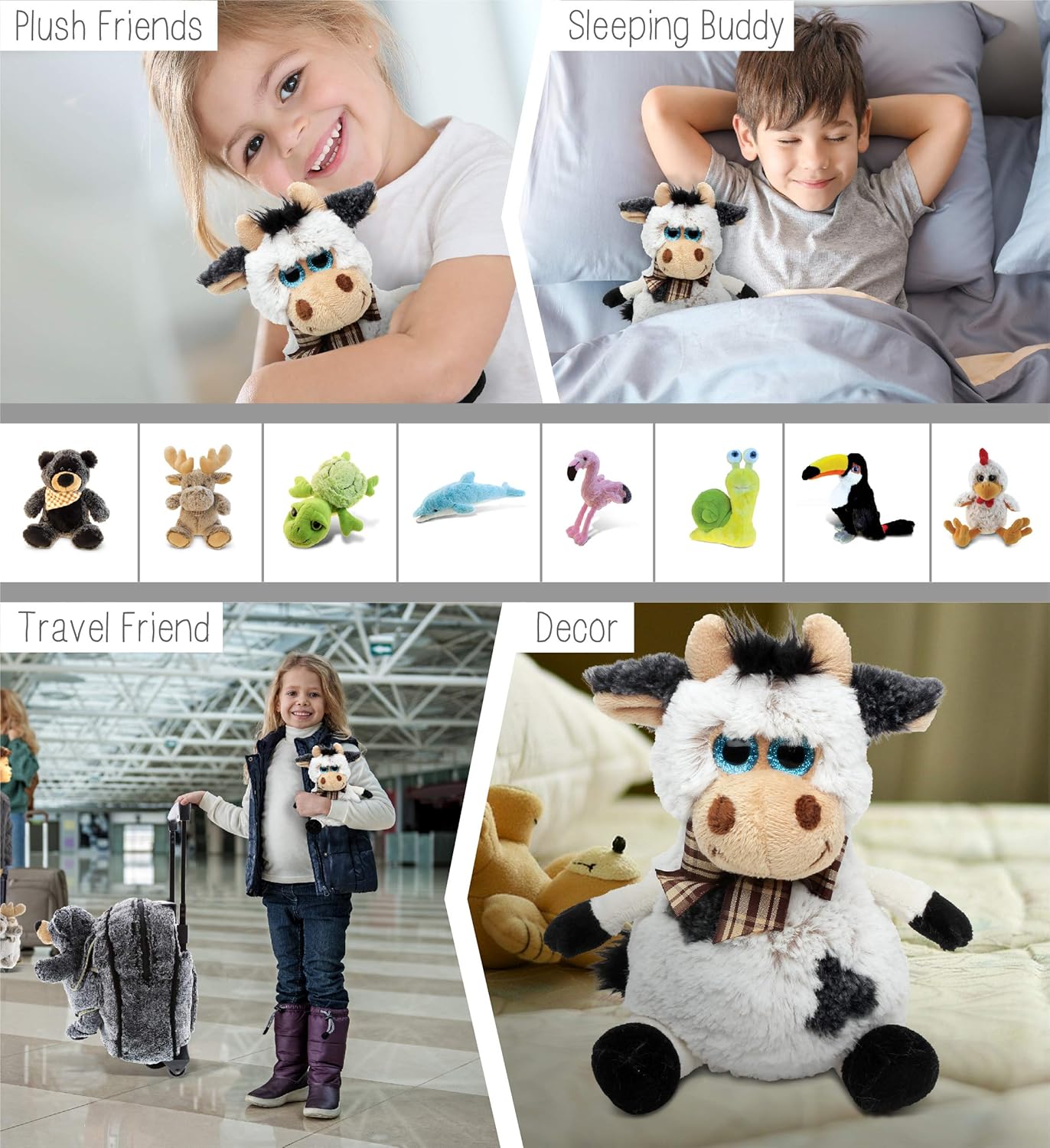 DolliBu Plush Cow Stuffed Animal - 7 Inch Huggable Cow Toy