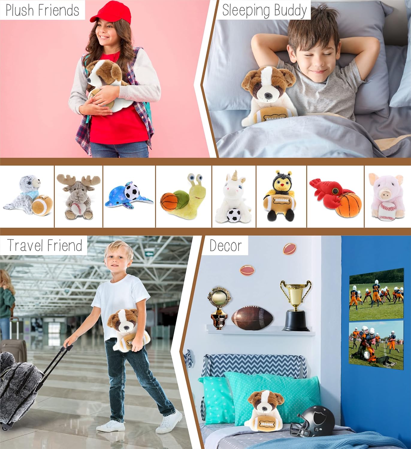 DolliBu St Bernard Dog Plush with Football - 8 Inches