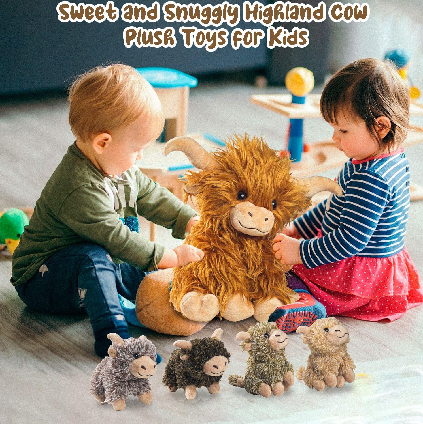 5 Pcs Highland Cow Plush Set with 4 Babies