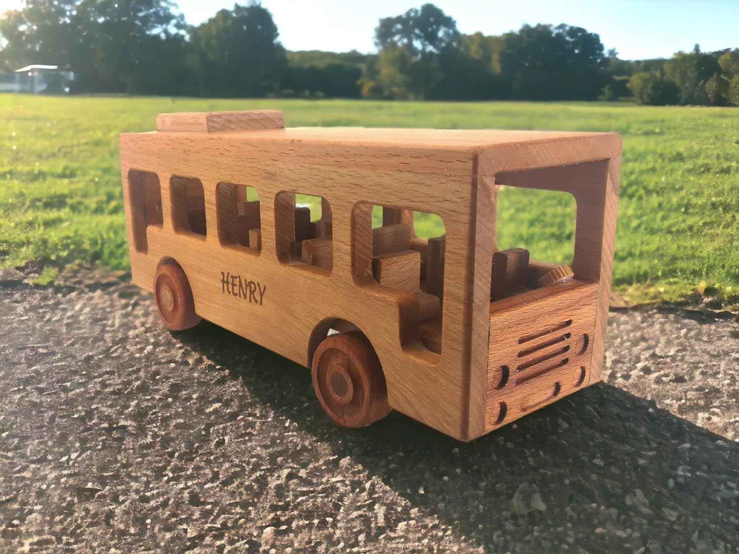 Personalized Wooden School Bus Toy for Toddlers