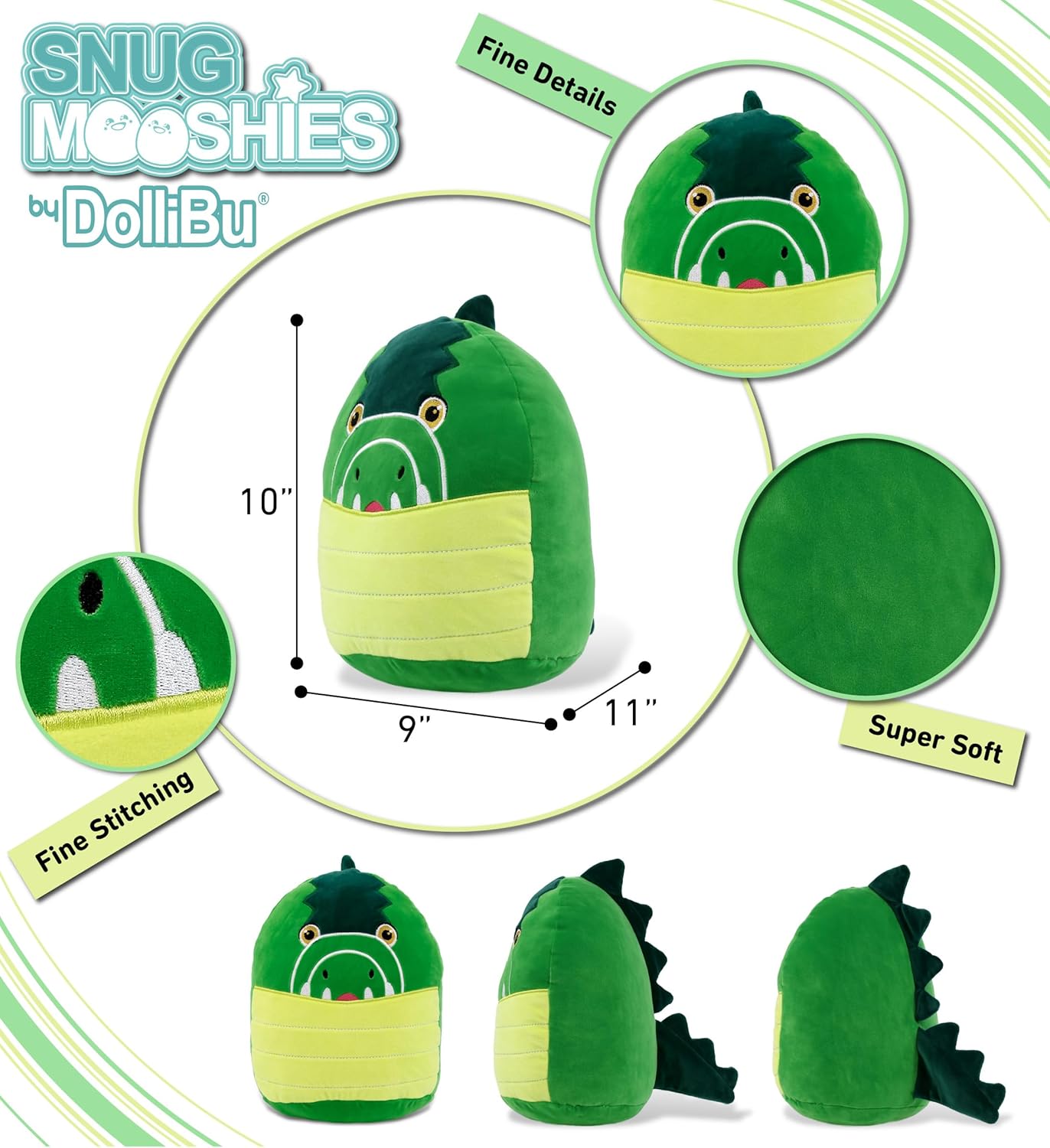 DolliBu Snug-Mooshies Alligator Plush Toy - 10 Inch