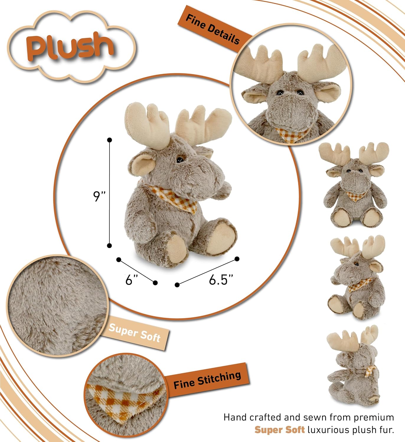 DolliBu Brown Sitting Moose Plush - 11 Inches
