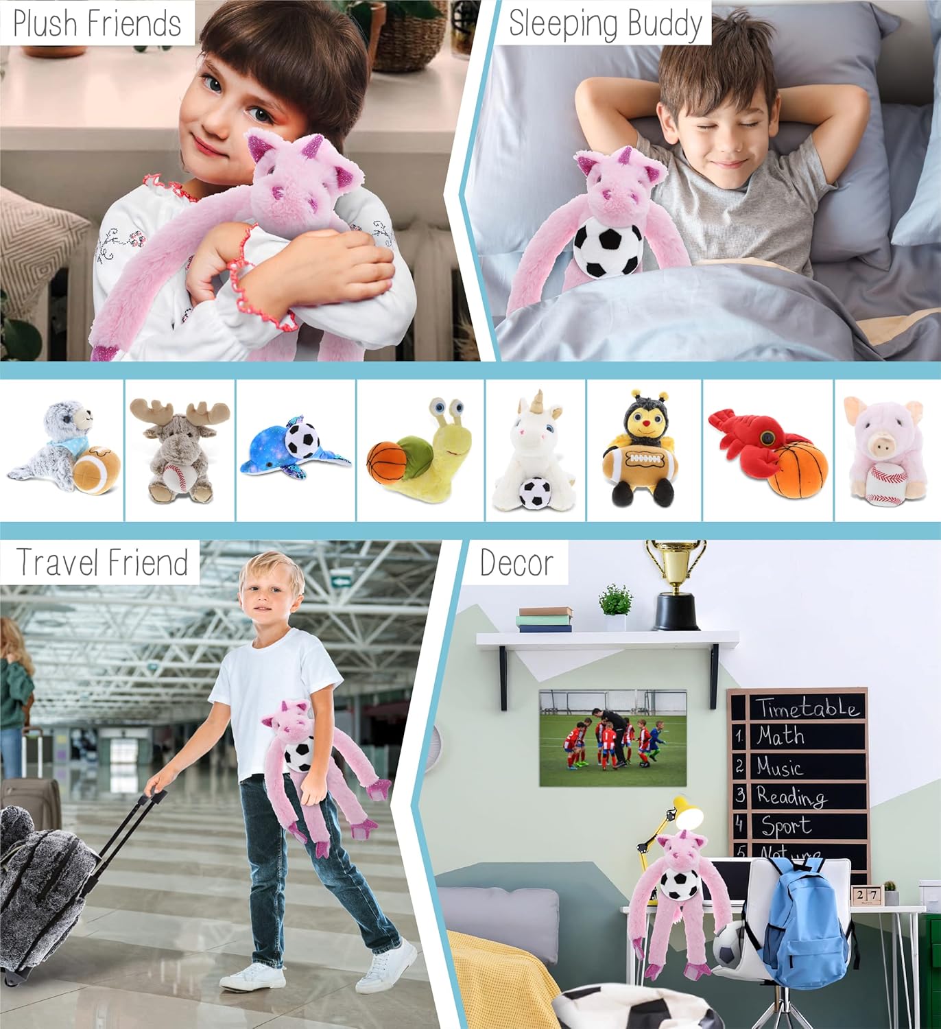 DolliBu Long Arms Unicorn Plush with Soccer Ball - 21 Inches