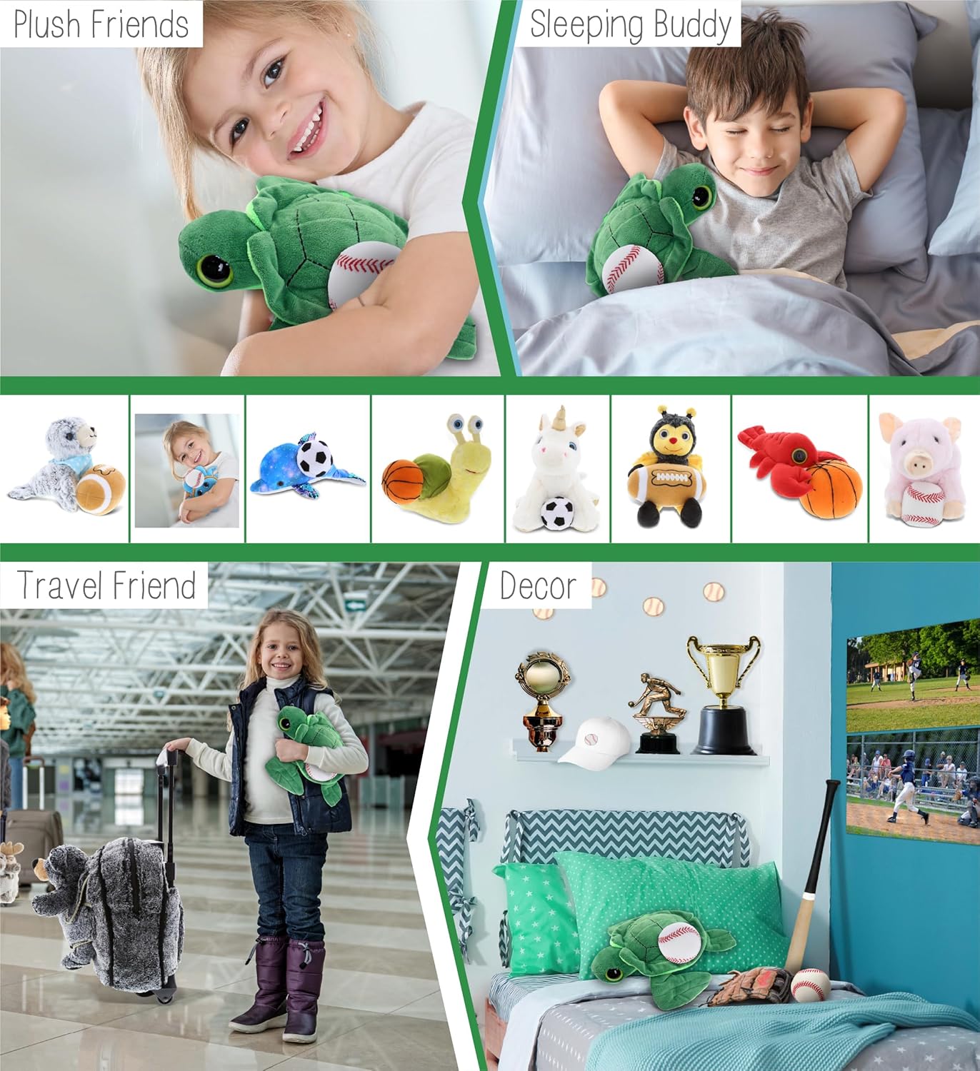 DolliBu Big-Eye Sea Turtle Plush with Baseball