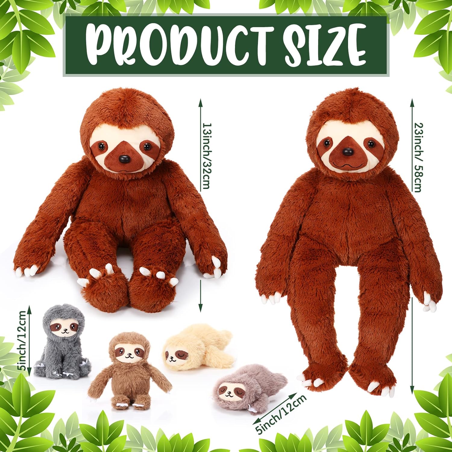 Kasyat 5 Pcs Sloth Plush Toy Set - Brown