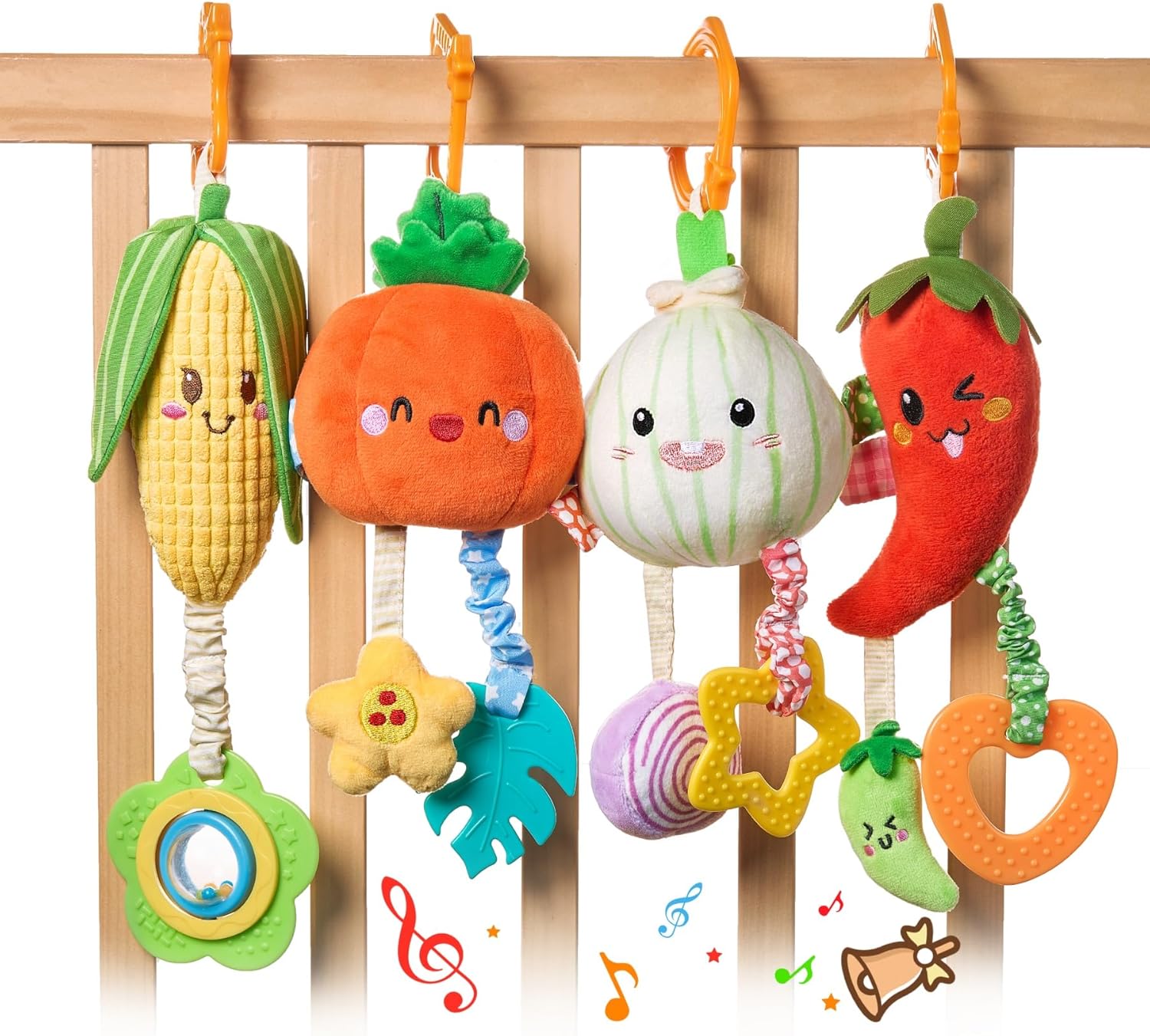 TUMAMA Hanging Baby Toys 4 Pack with Rattle and Teether