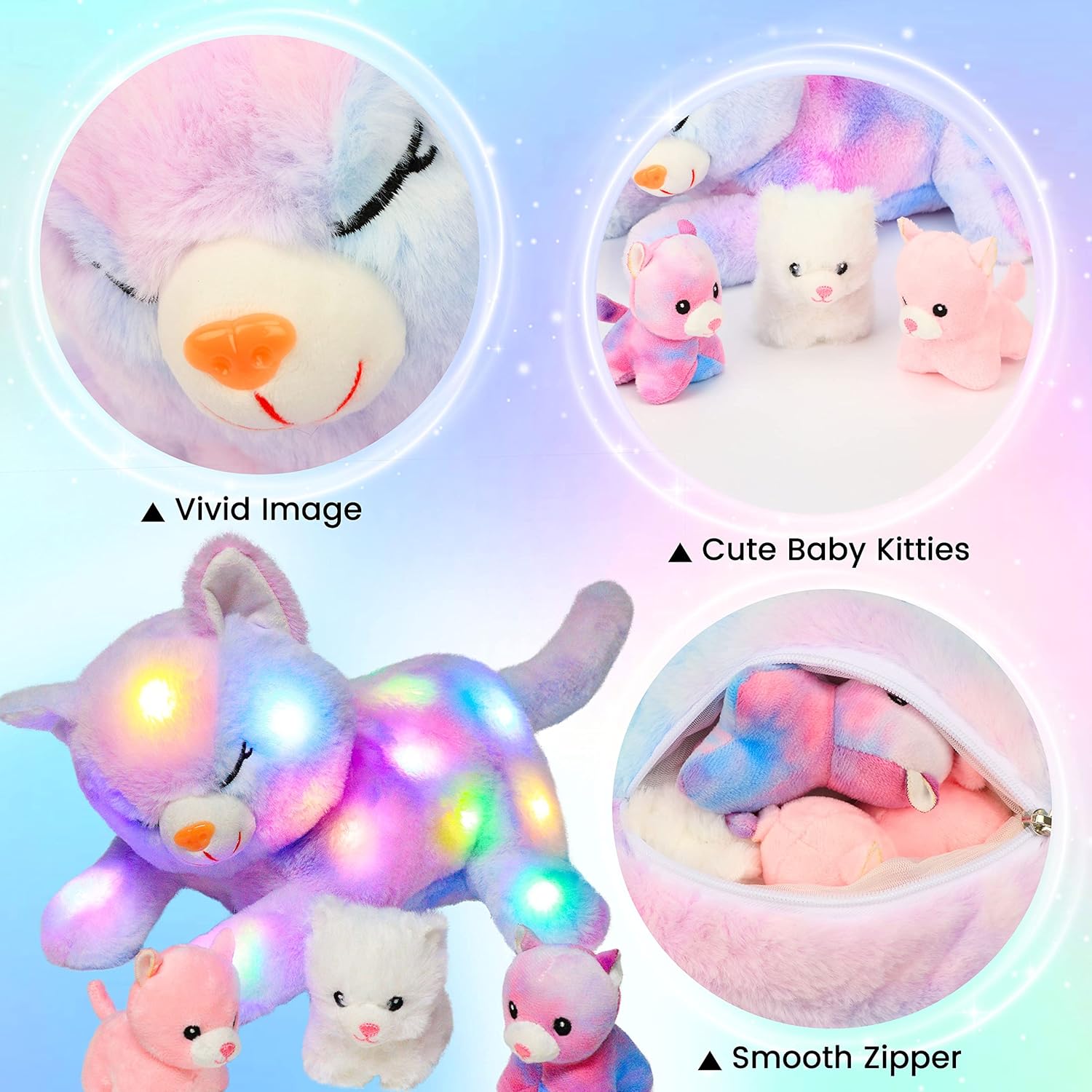 Hopearl LED Plush Cat Night Light Playset with 3 Baby Kittens