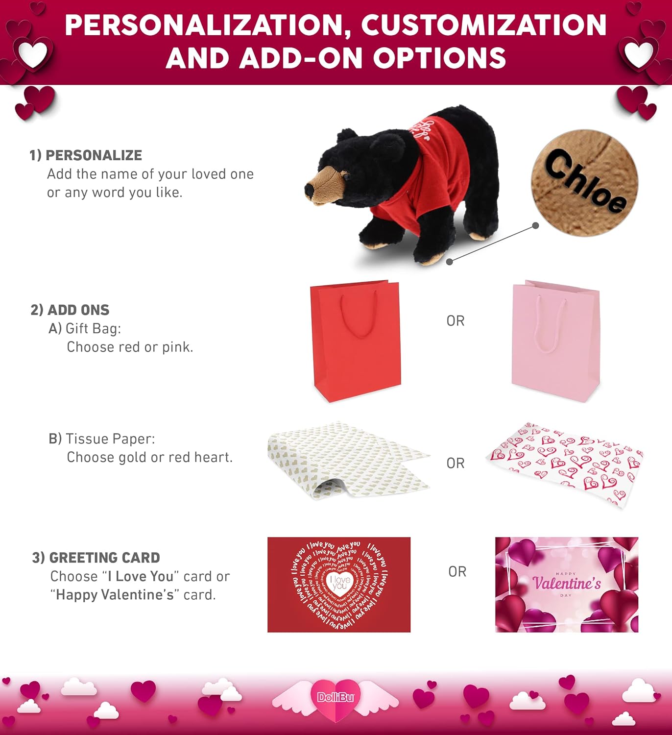 DolliBu Personalized I Love You Black Bear Plush Toy 1