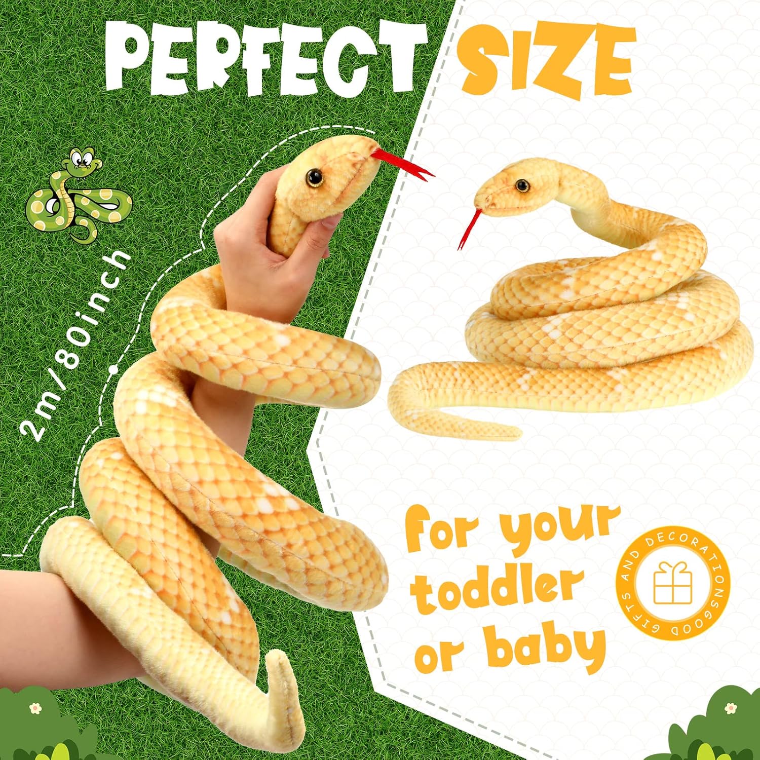 HyDren 80 Inch Yellow Giant Plush Snake Toy