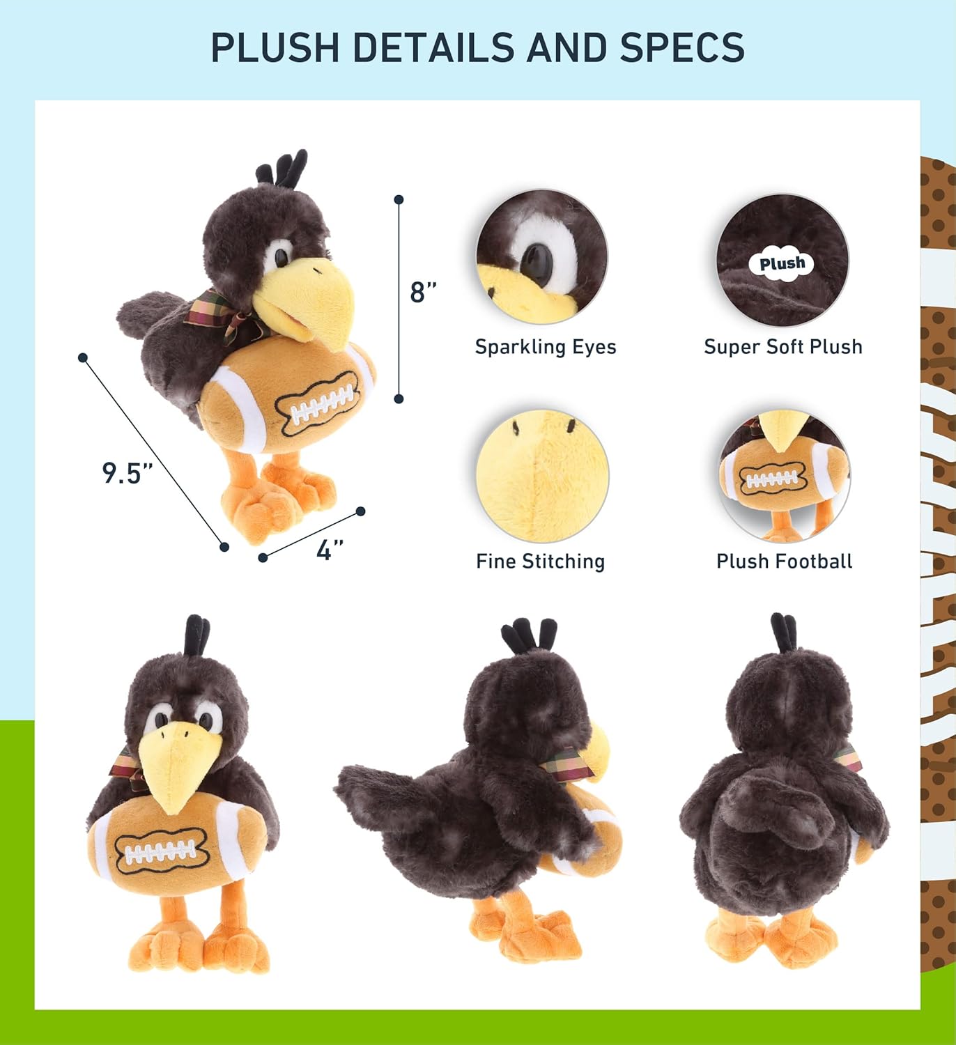 DolliBu Sitting Crow Plush with Football - 95 Inches