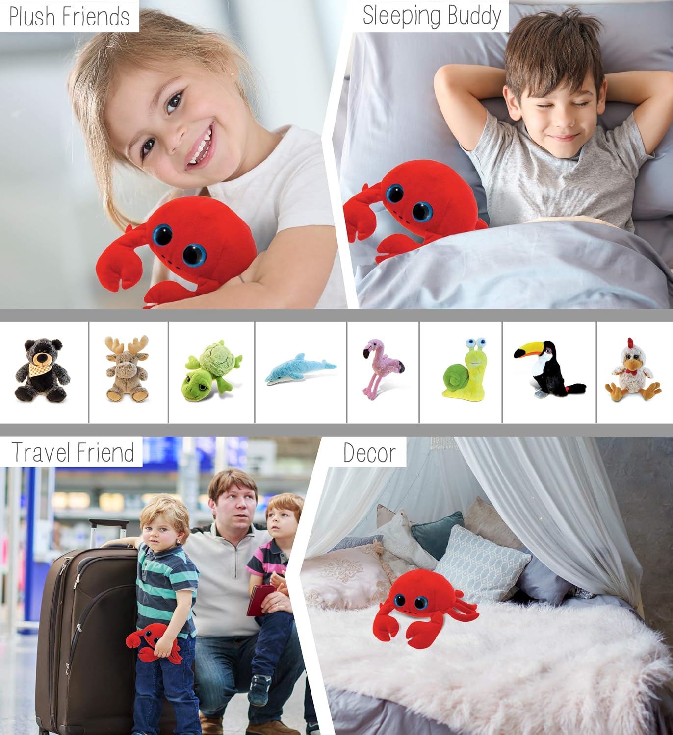 DolliBu Big Eye Red Crab Plush 6 Inch