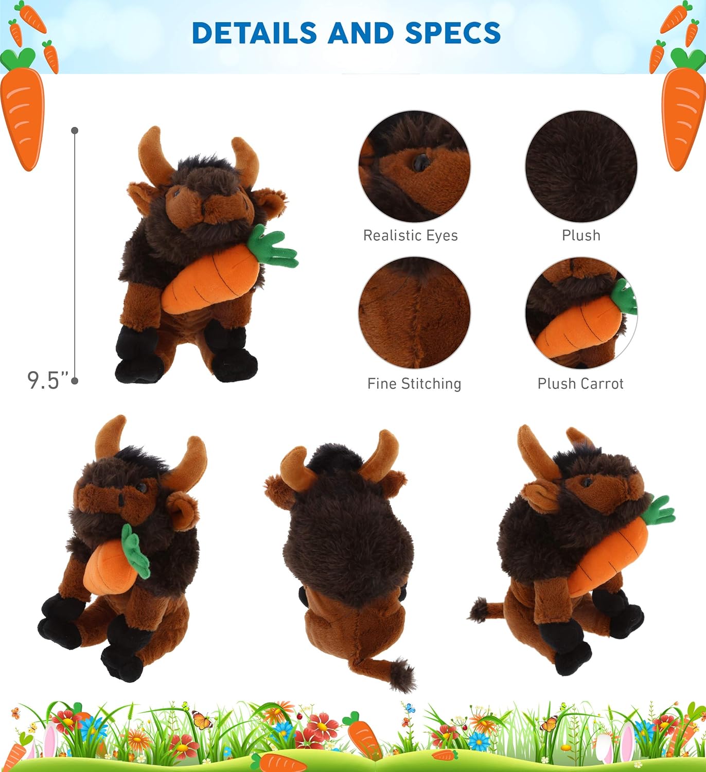 DolliBu Happy Easter Buffalo Plush Toy with Carrot