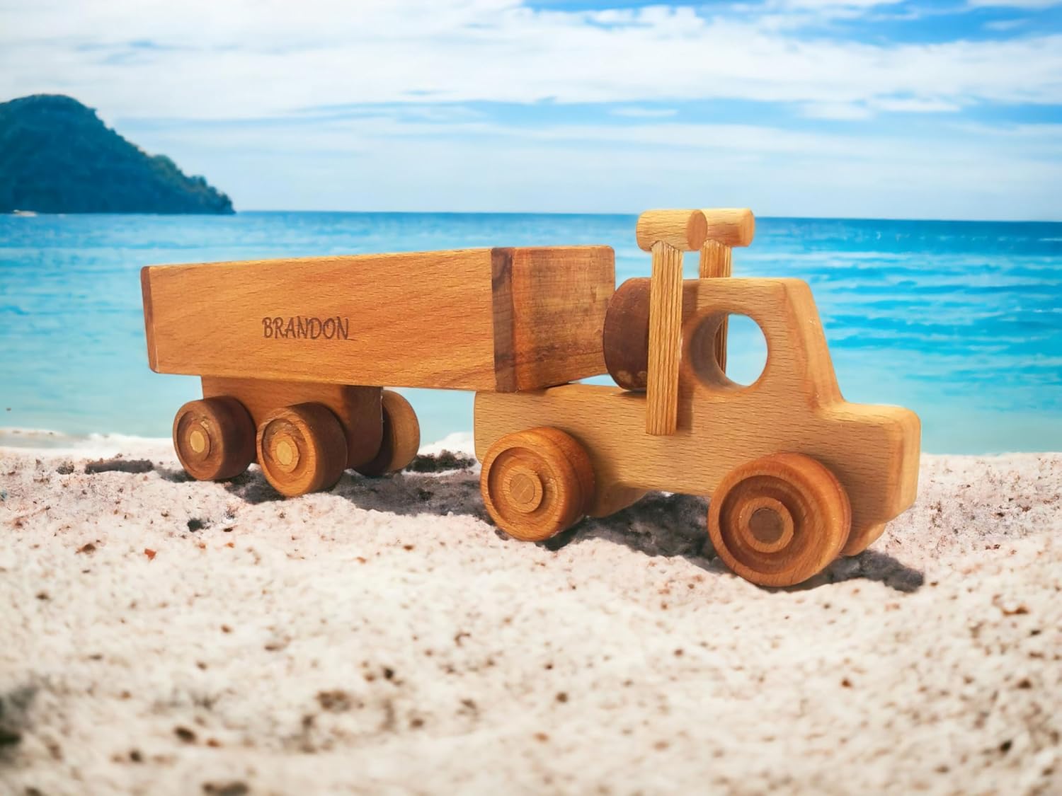 Personalized Wooden Toy Semi Truck With Trailer