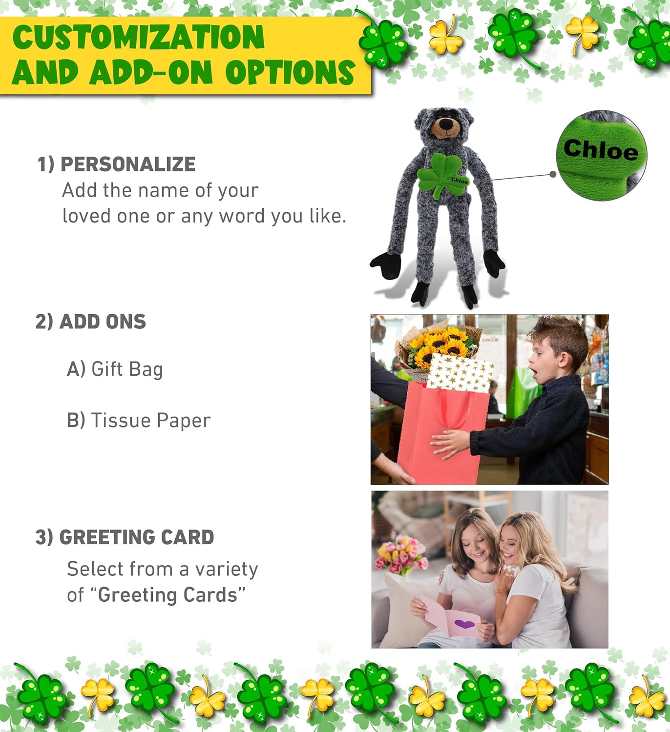 DolliBu Custom Black Bear Plush with Shamrock 21 St Patricks Day Toy
