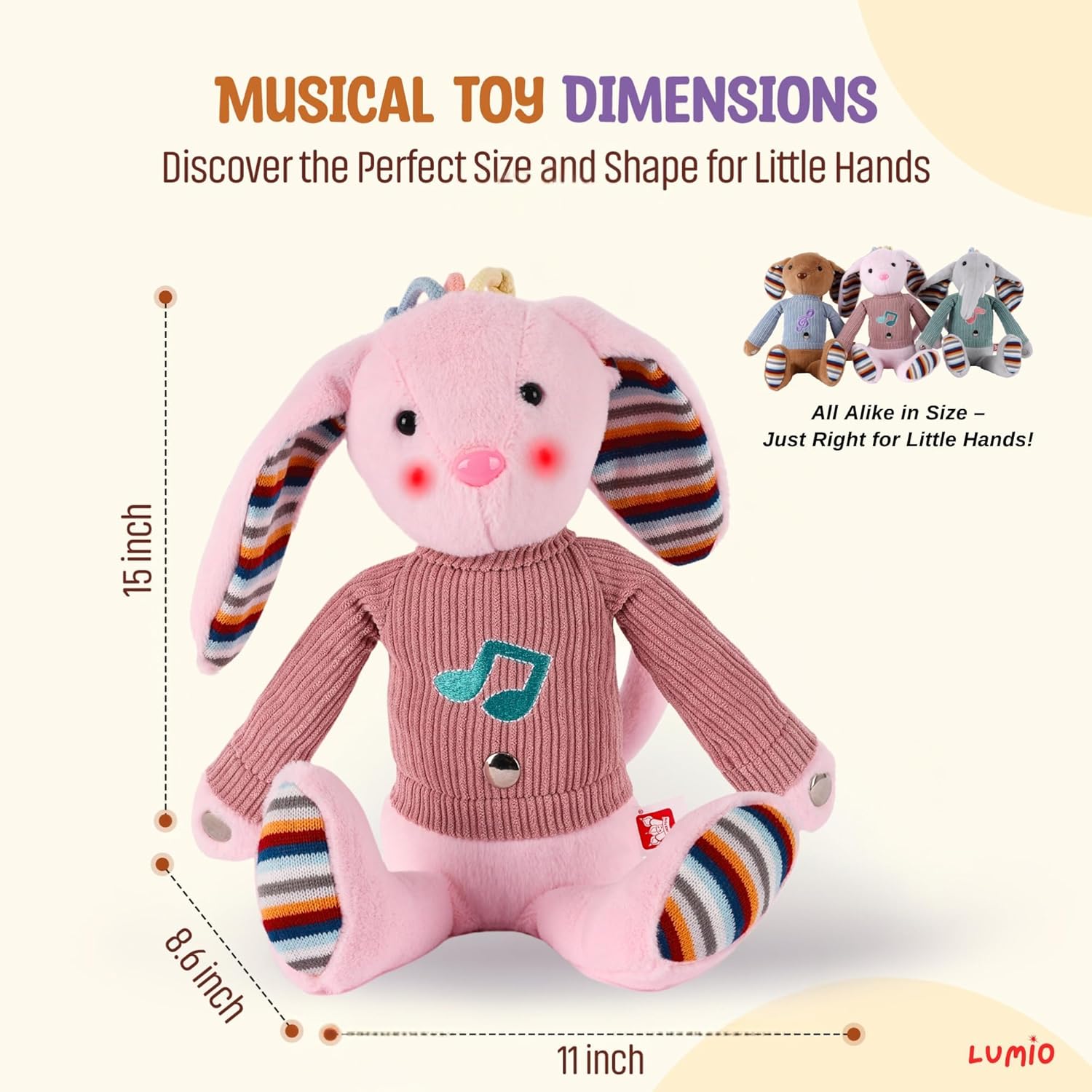Lumio Musical Bunny Plush Toy with Lights Sounds