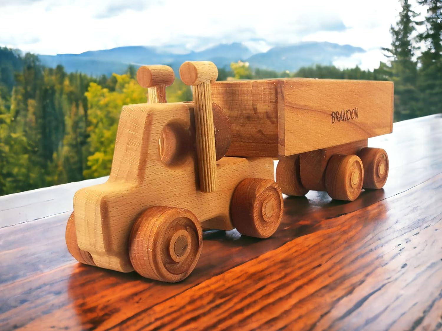 Personalized Wooden Toy Semi Truck With Trailer