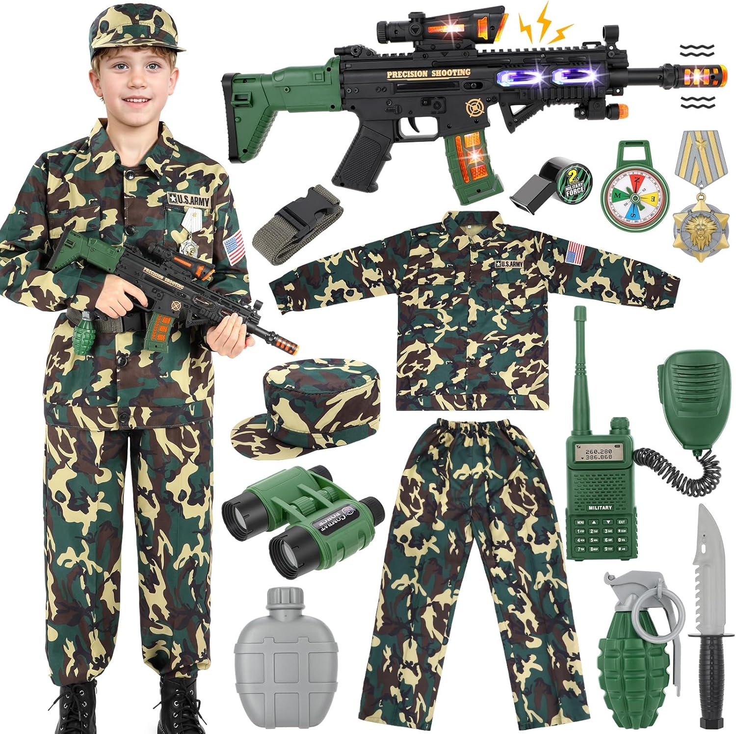 GIFTINBOX Kids Army Costume Set with Toys