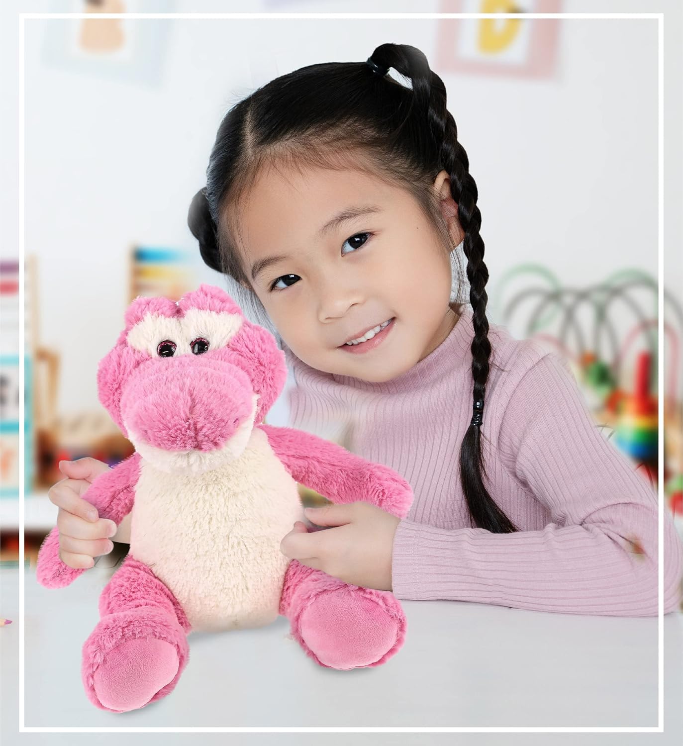 DolliBu Plush Alligator Toy - 10 Inch Soft Huggable Sitting Pink Plush